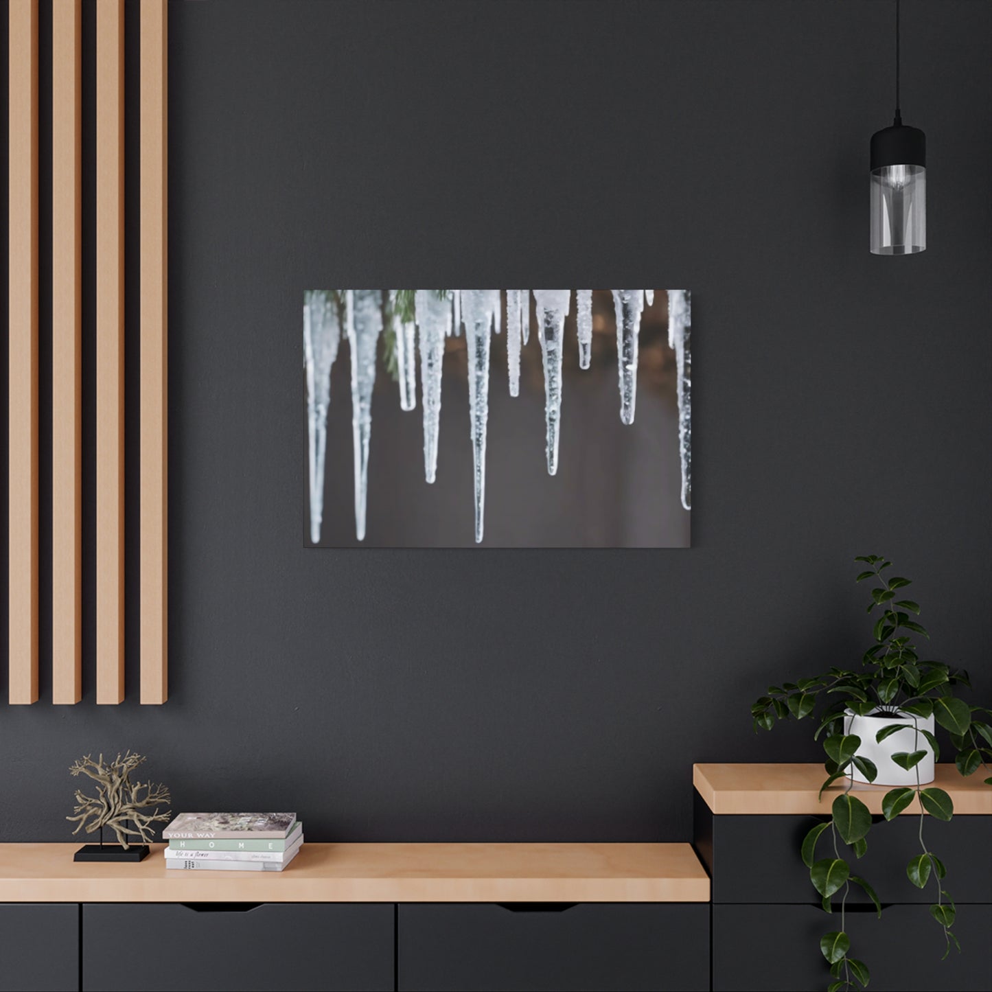 Icicles on Pine Branch Christmas Wall Art | Winter Mantle Decor