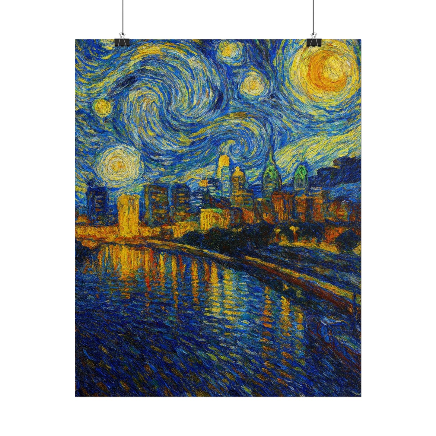 Philadelphia Starry Night City Skyline Rolled Poster | Van Gogh Style Print