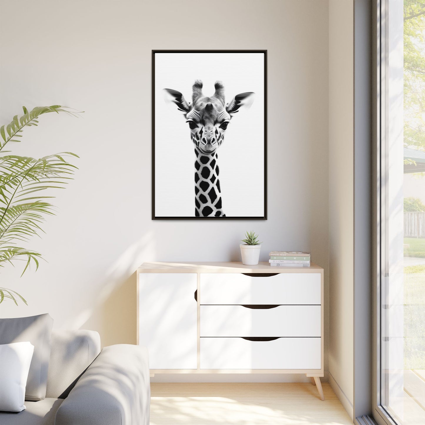 Baby Giraffe Wall Art Black & White Wildlife Photography Print, Cute Giraffe Lover Gift