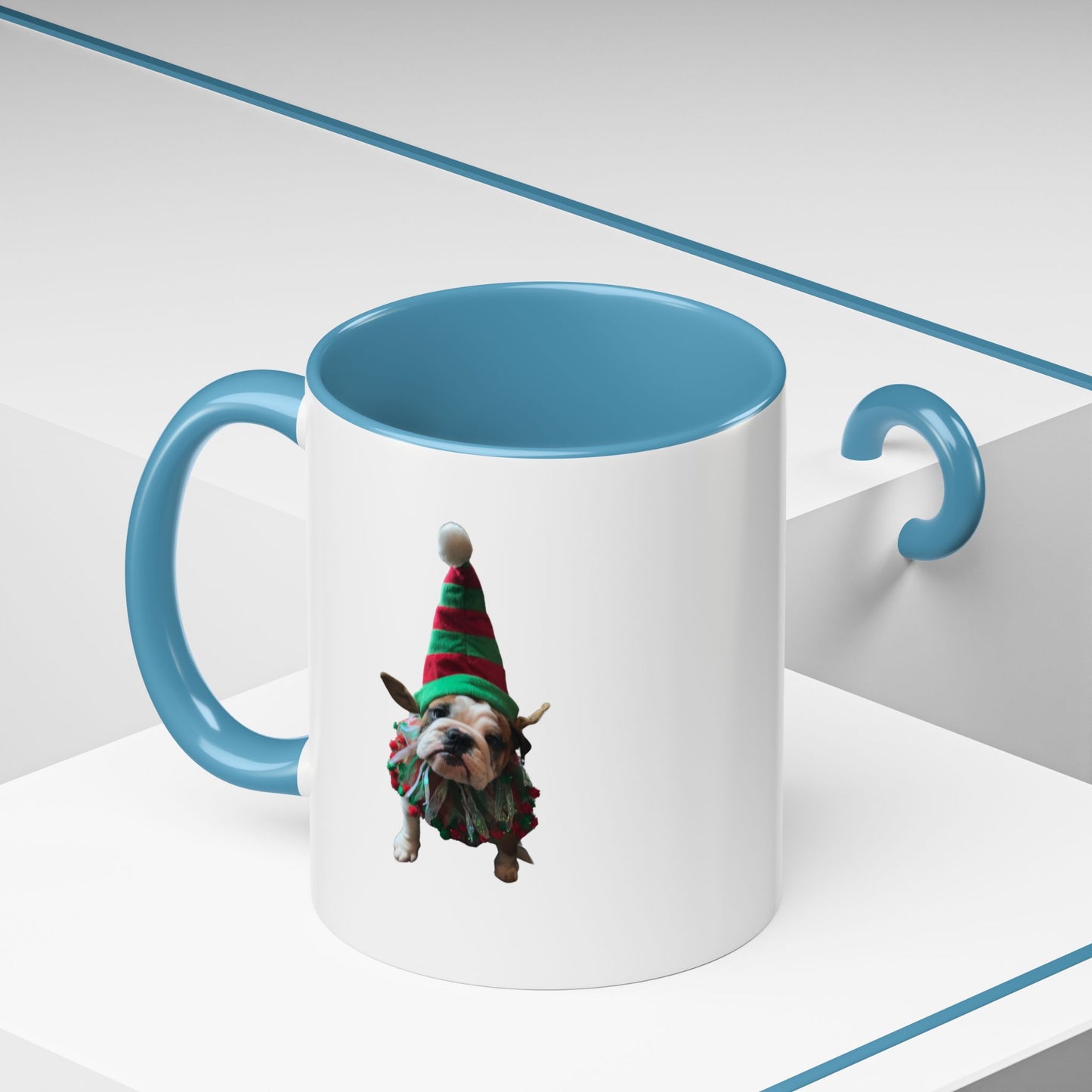 Funny Christmas Bulldog Mug – Cute Dog Elf Holiday Coffee Cup – Bulldog Lover Gift – Christmas Dog Mug – Festive Puppy Mug