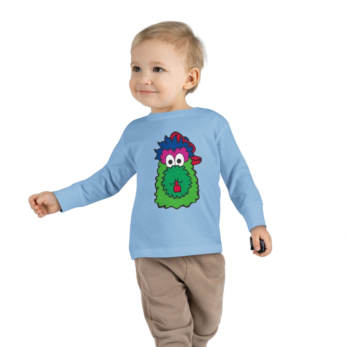 Cute Cartoon Mascot Kids Shirt – Fun Green Character Long Sleeve Tee