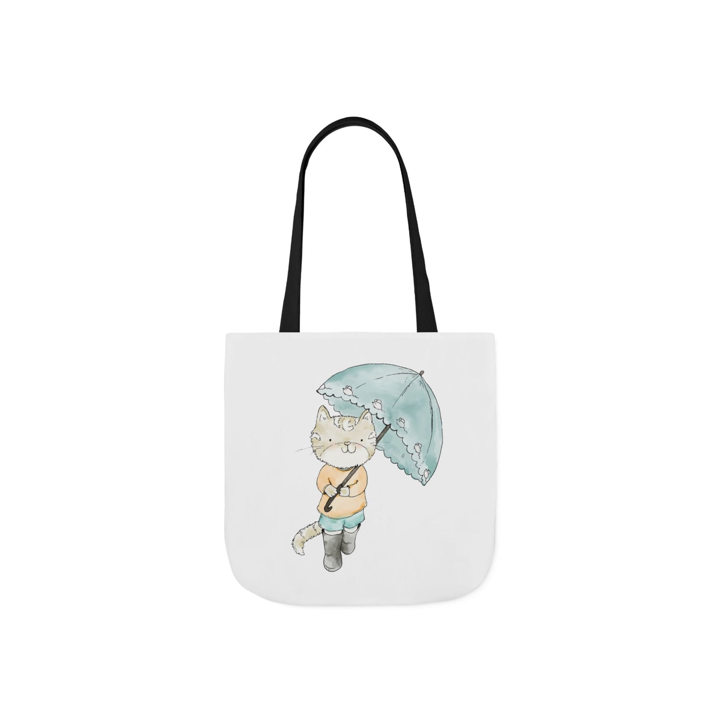 Cat Lover Tote Bag Cute Kitty with Umbrella Rain Boots Cat Lover Eco Tote Bag