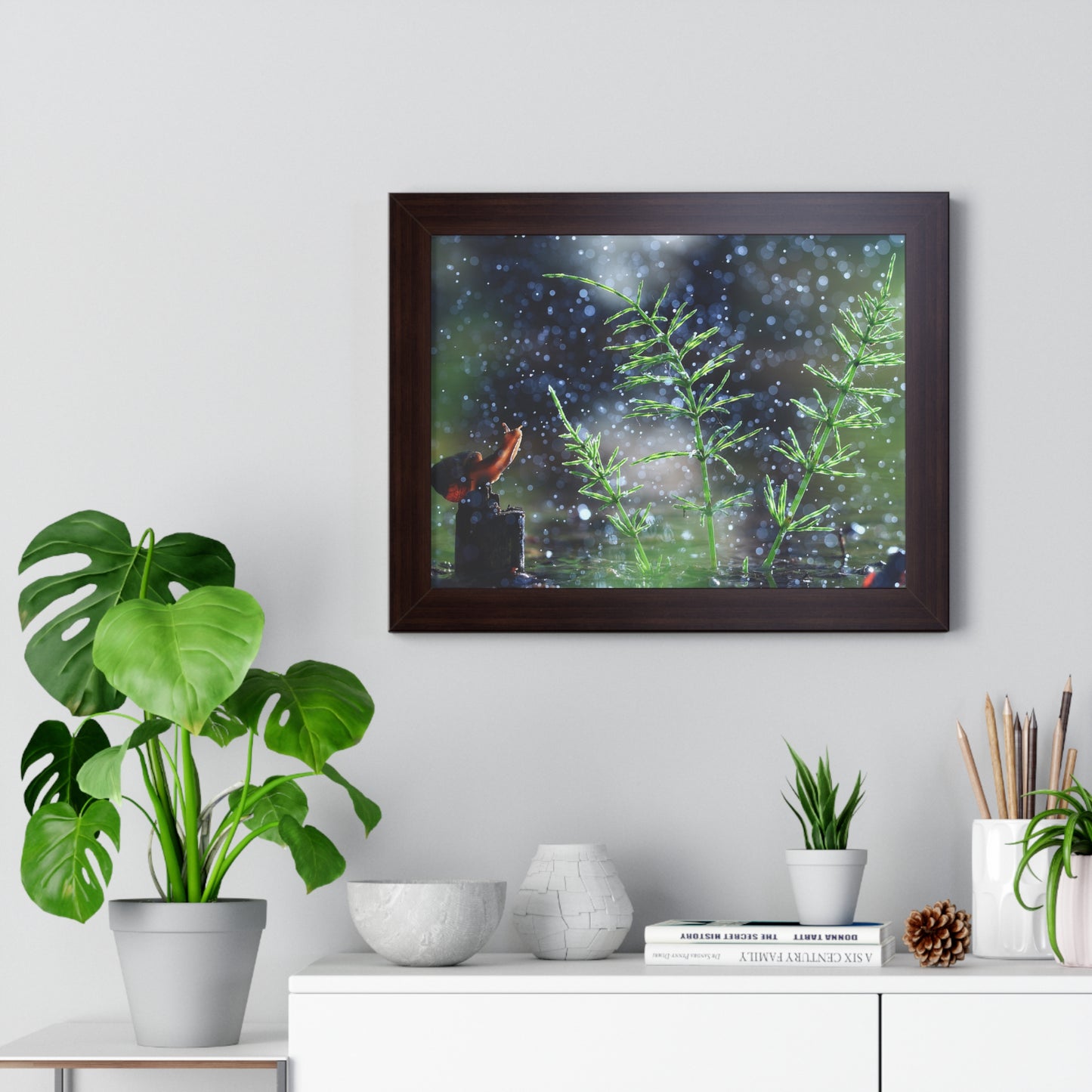 Snail Nature Wall Art – Rain Macro Botanical Print, Zen Forest Decor, Moody Nature, Calm Mindfulness Wall Art