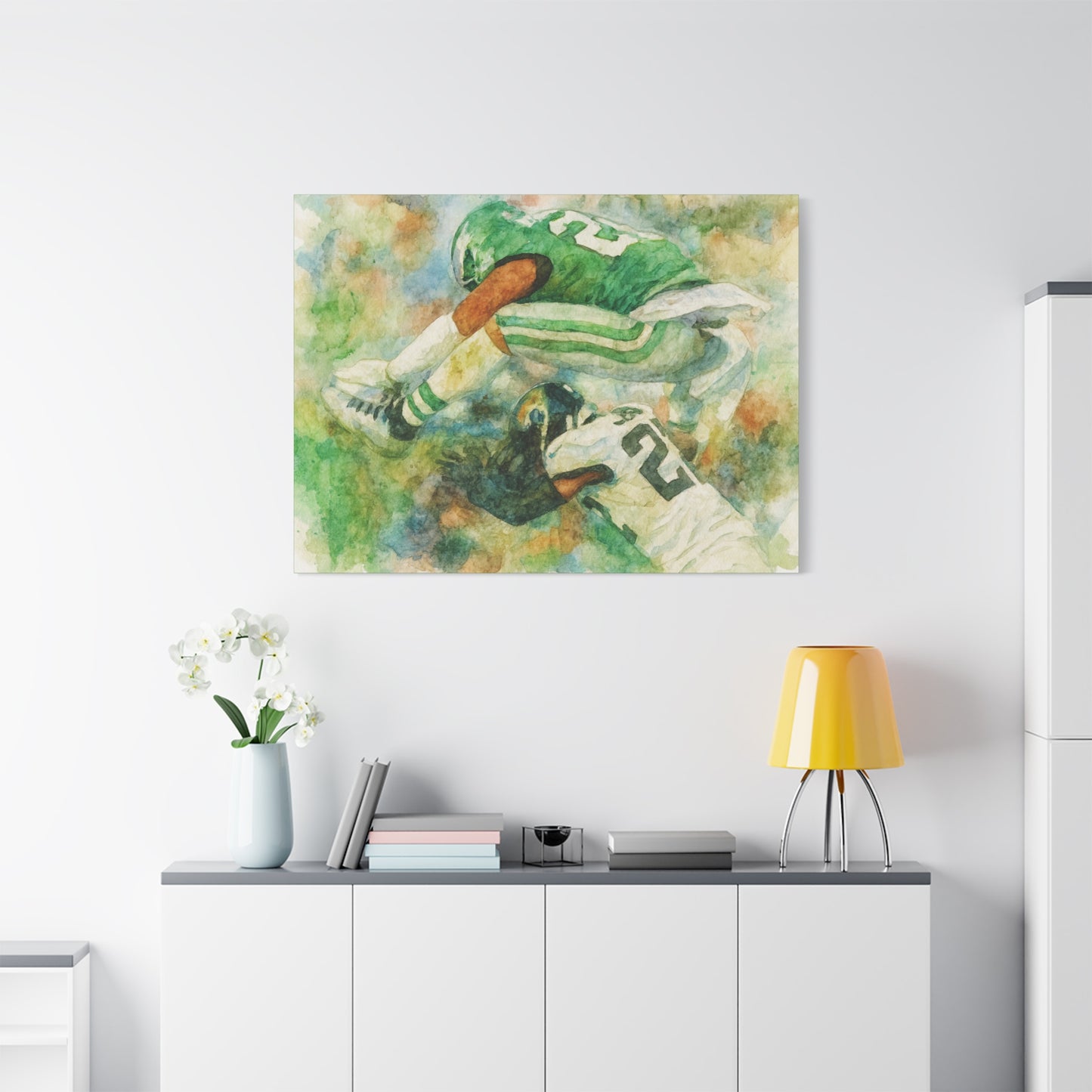 Saquon Barkley Backwards Hurdle Watercolor Canvas | Philadelphia Eagles Football Wall Art Print on 1.25"  Canvas | Game Day Fan Cave Gift