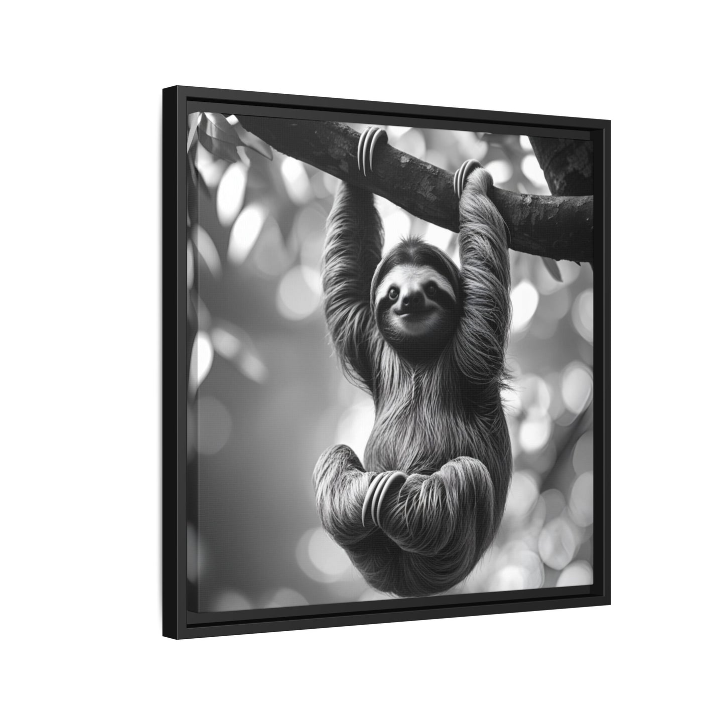 Black and White Sloth Framed Canvas Wall Art, Minimalist Animal Print, Modern Jungle Wildlife Home Decor, Sloth Lover Gift, Monochrome Image