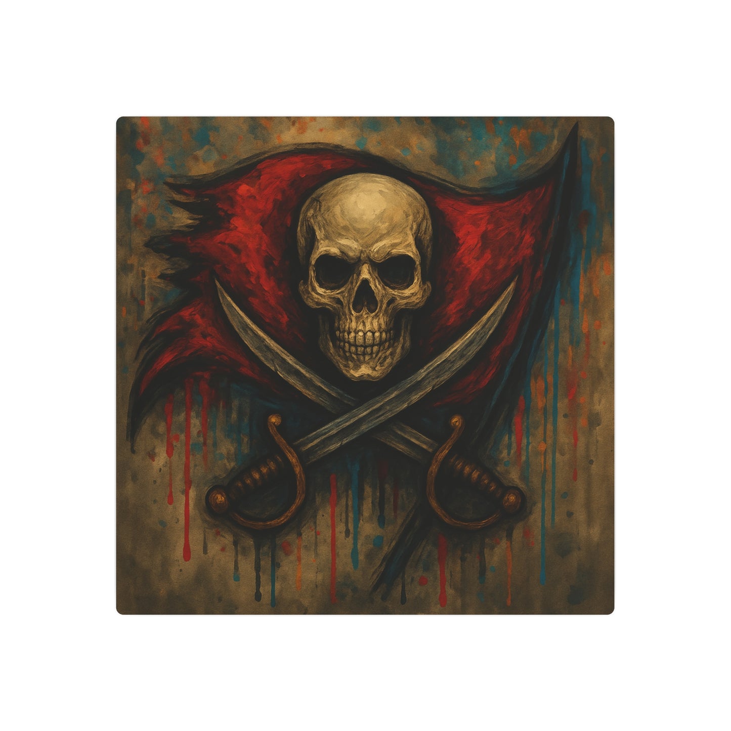Skull and Crossed Swords Metal Art Sign | Pirate Skull Wall Decor