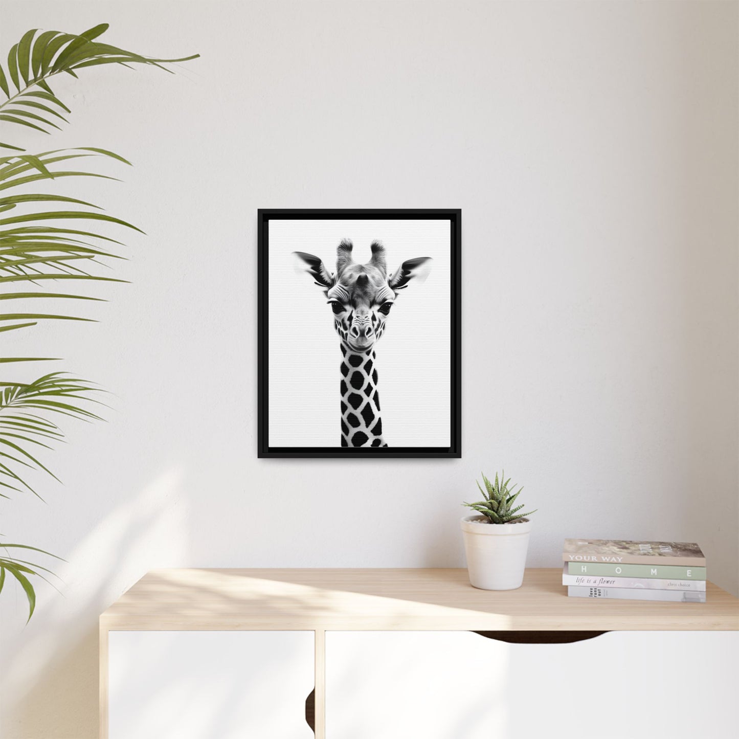 Baby Giraffe Wall Art Black & White Wildlife Photography Print, Cute Giraffe Lover Gift