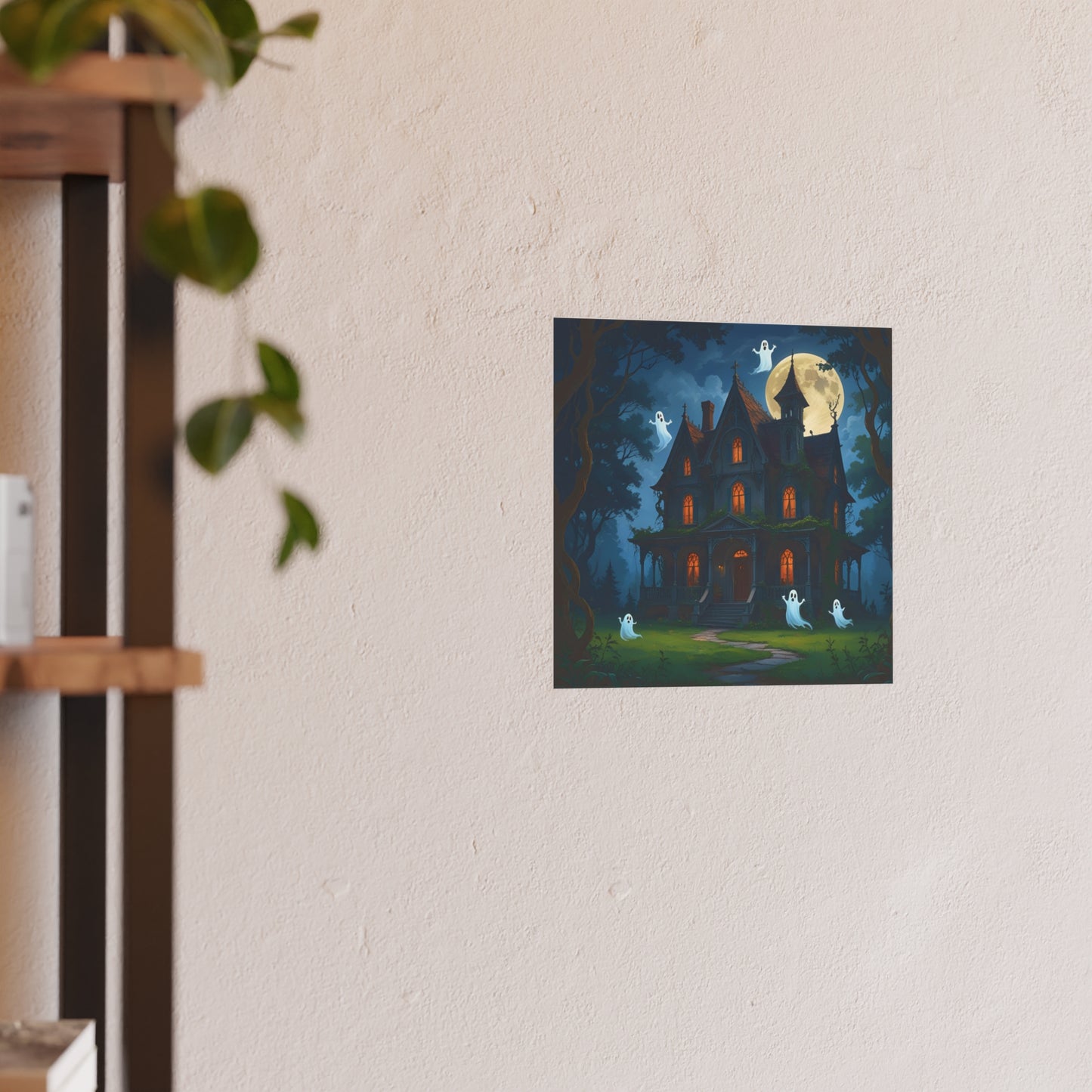 Haunted House Ghosts Poster — Friendly Ghosts Floating Around a Haunted House