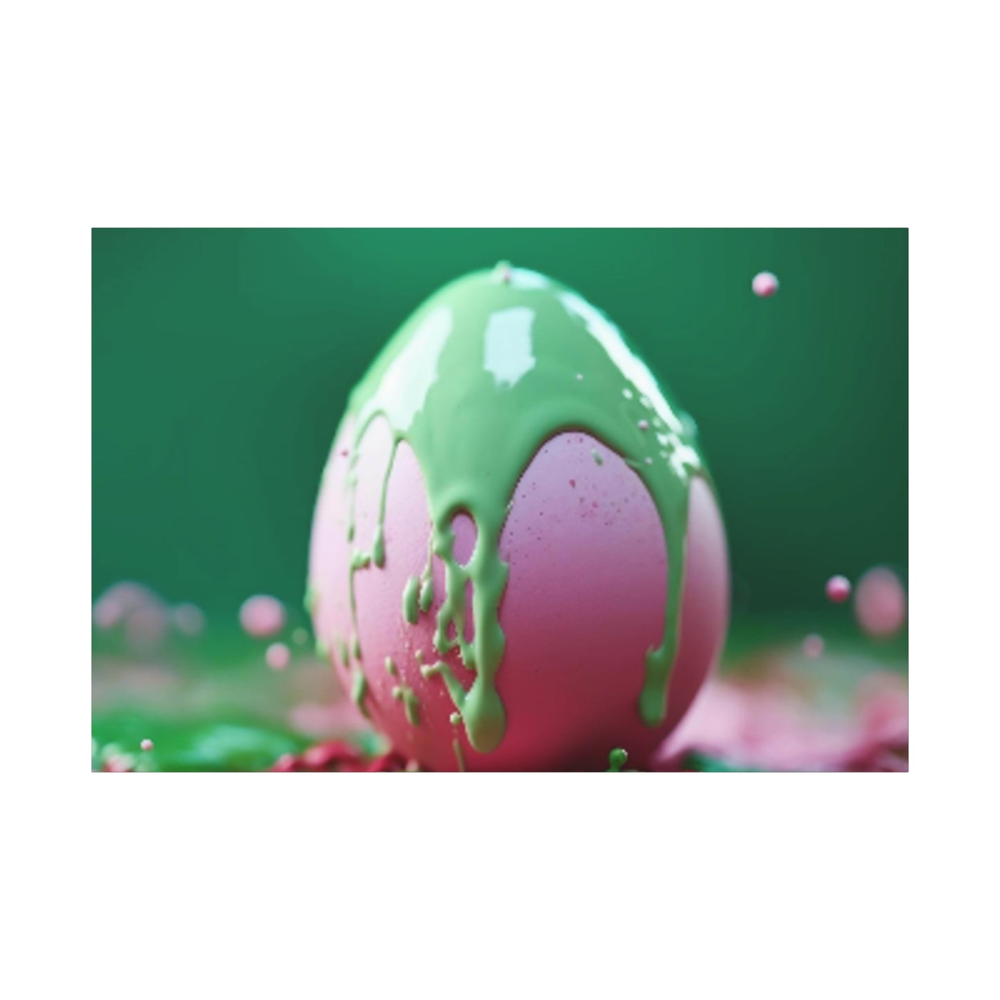 Canvas Wall or Mantle Art Pink Easter Egg with Green Paint Spring Home Decor