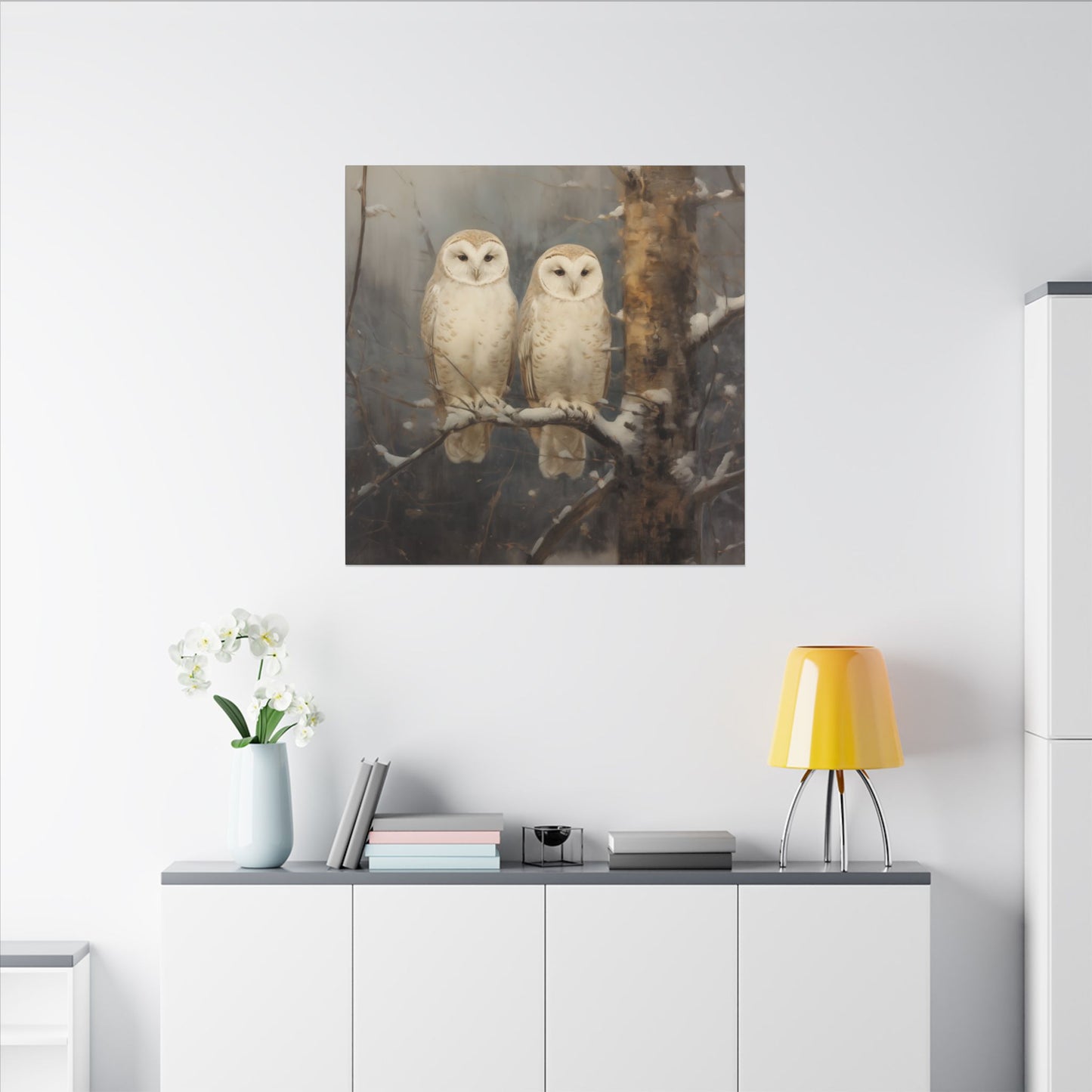 Snowy Owls Winter Canvas Wall Art | Vintage Wildlife Nature Decor