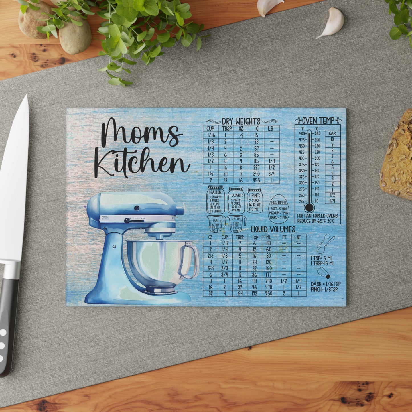 Glass Cutting Board with Conversion Charts | Baking Kitchen Gift