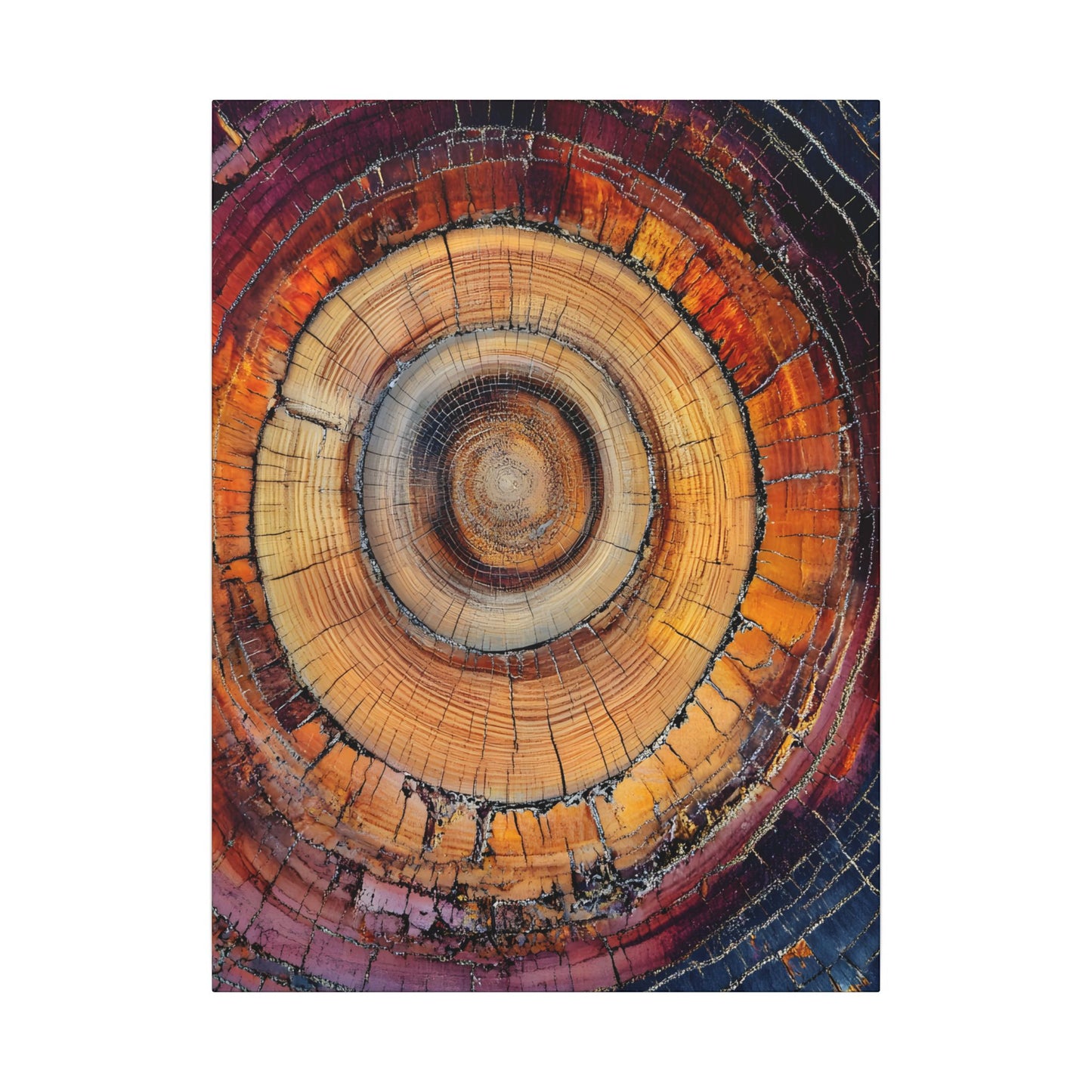 Close-up of a tree trunk with concentric rings on a white background