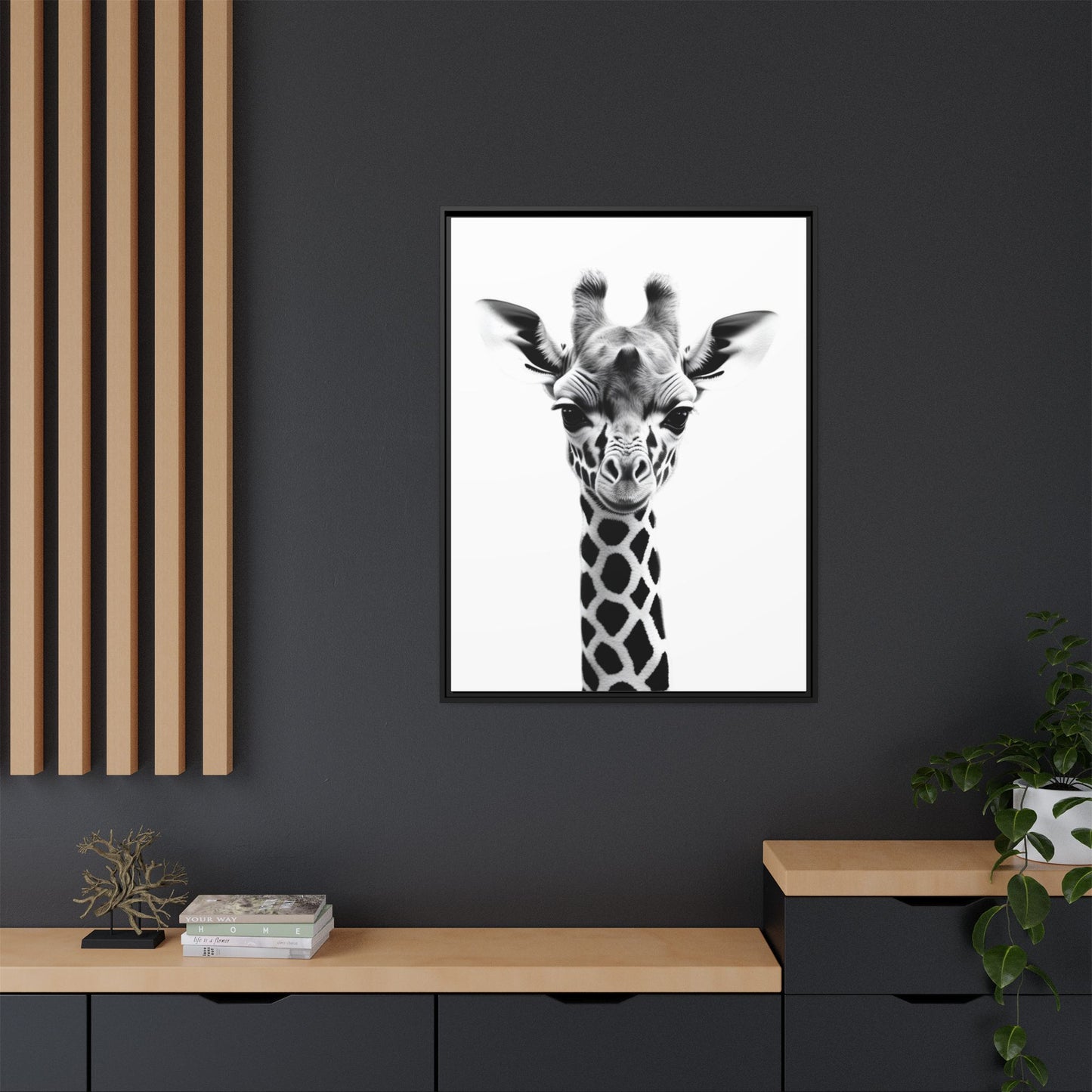 Baby Giraffe Wall Art Black & White Wildlife Photography Print, Cute Giraffe Lover Gift