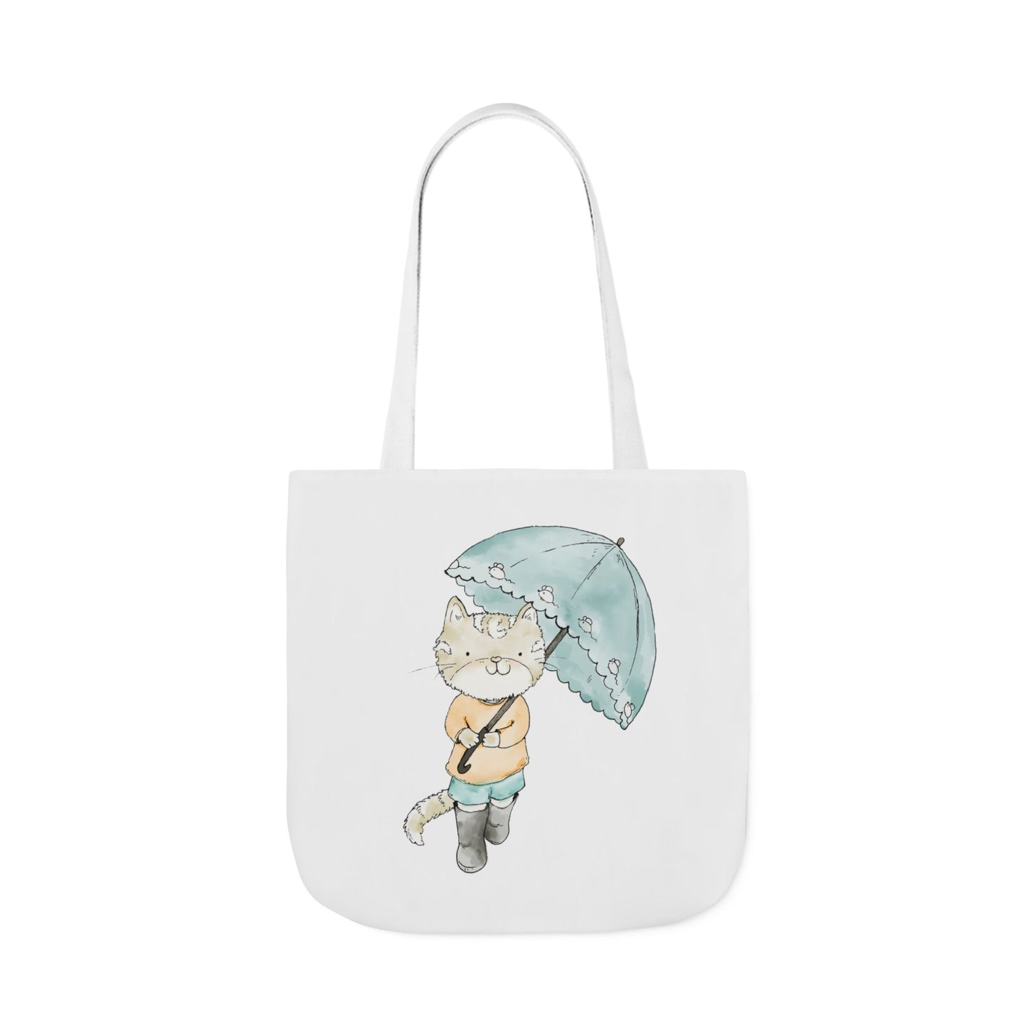Cat Lover Tote Bag Cute Kitty with Umbrella Rain Boots Cat Lover Eco Tote Bag