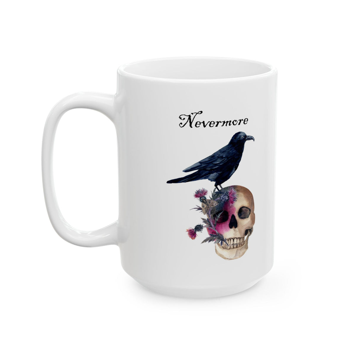 Halloween Mug - Raven Sitting on Skull Nevermore