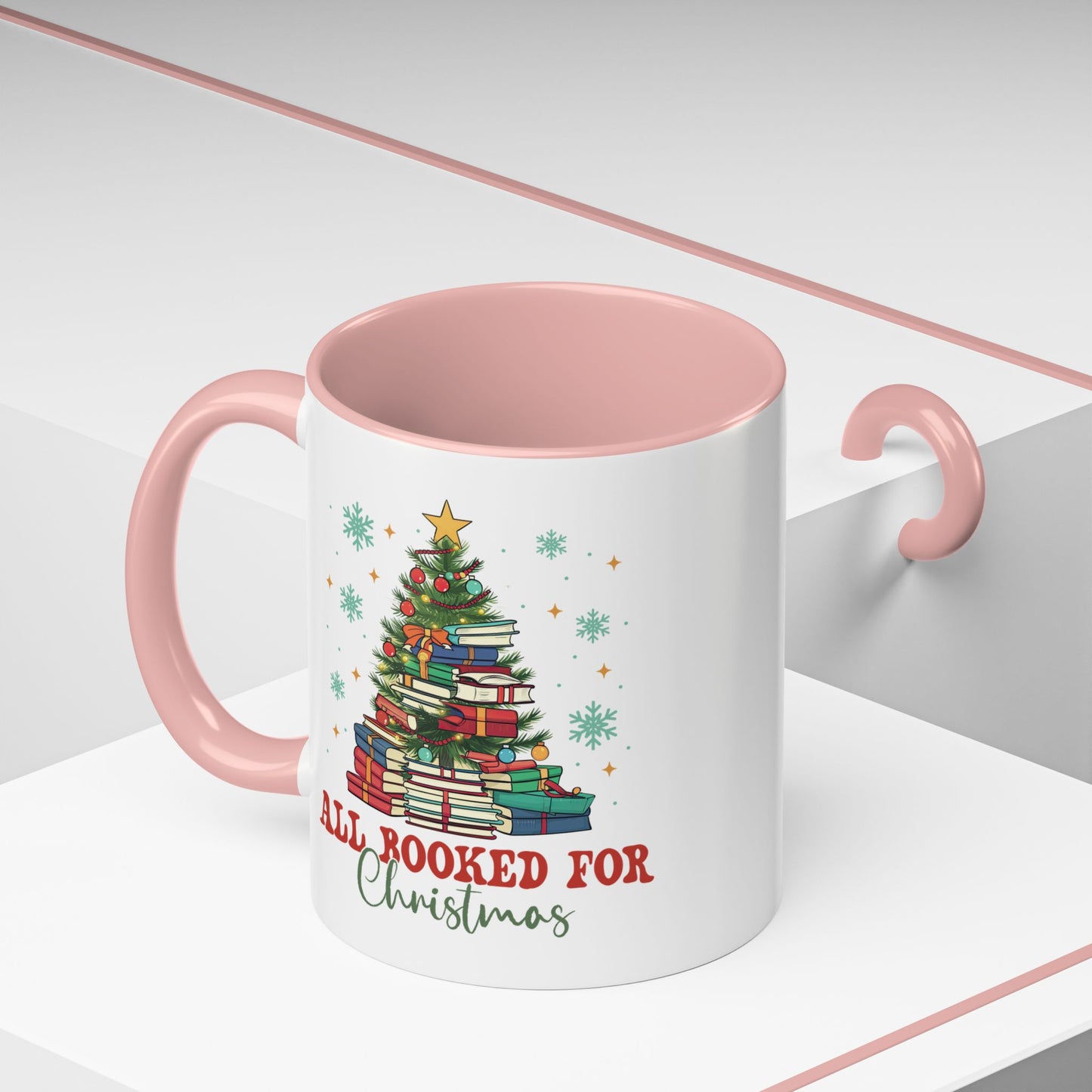 Christmas Booked Coffee Mug (11, 15oz) Holiday Book Lover Gift Festive Reading Mug Xmas Tree Teacher Gift