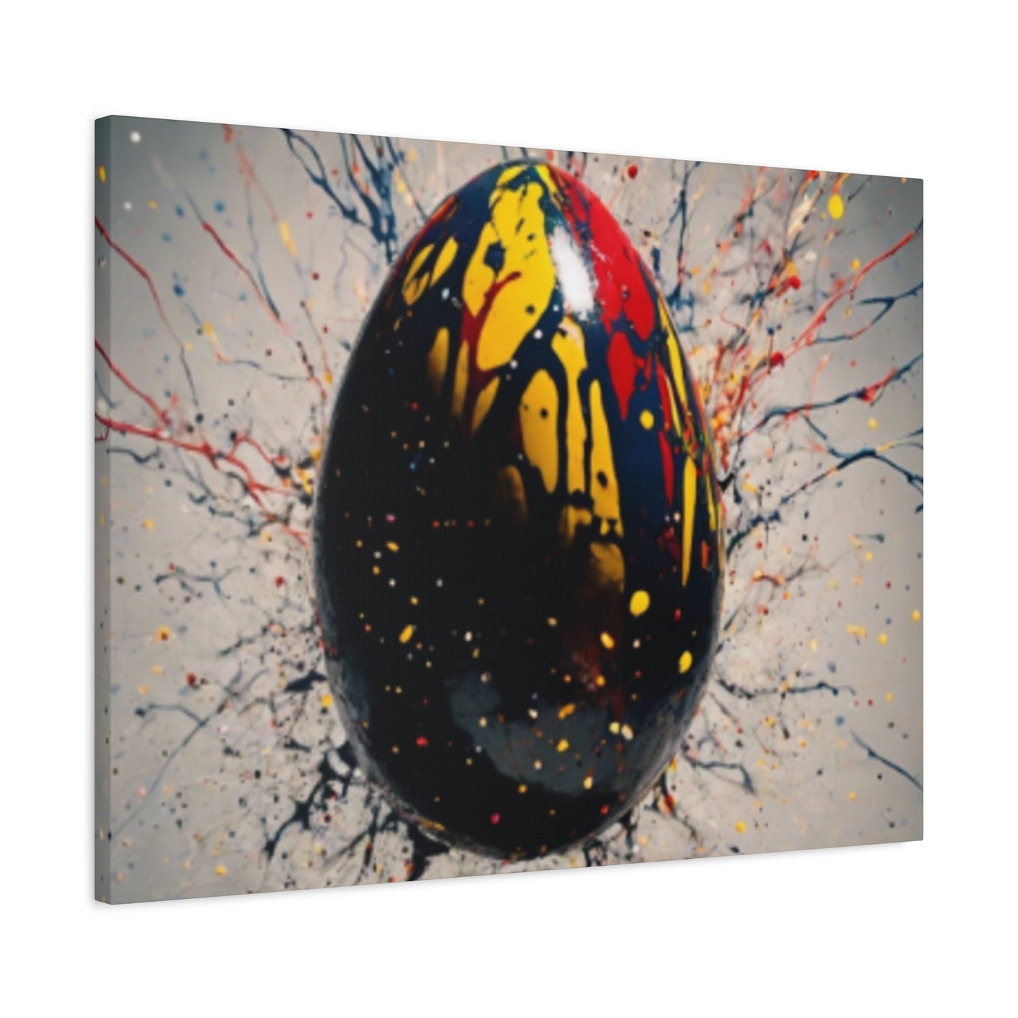 Vibrantly Painted Egg on Canvas | Abstract Paint Splatter Art I Easter Egg Art