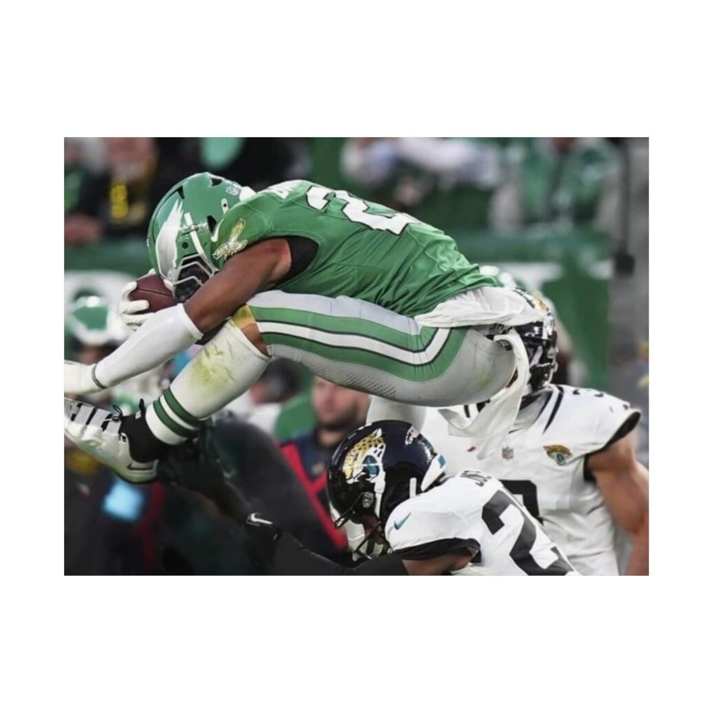 Saquon Barkley Reverse Hurdle Poster for Eagles Fan Cave Matte Horizontal Print Football NFL Gift Wall Art Decor Mantle Decor