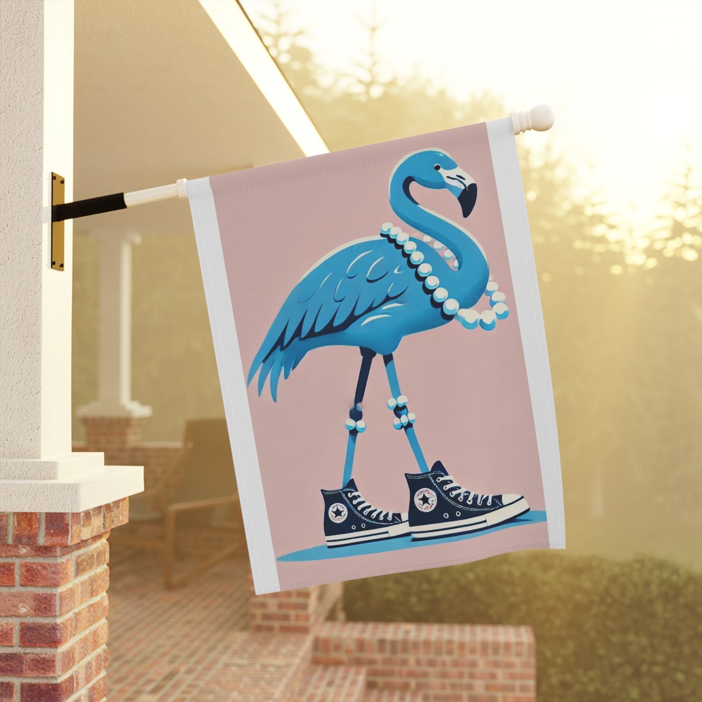 Blue Flamingo, Garden Flag, Pearls, High Top Sneakers