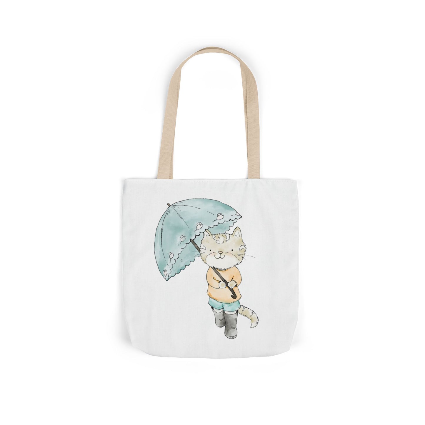Cat Lover Tote Bag Cute Kitty with Umbrella Rain Boots Cat Lover Eco Tote Bag