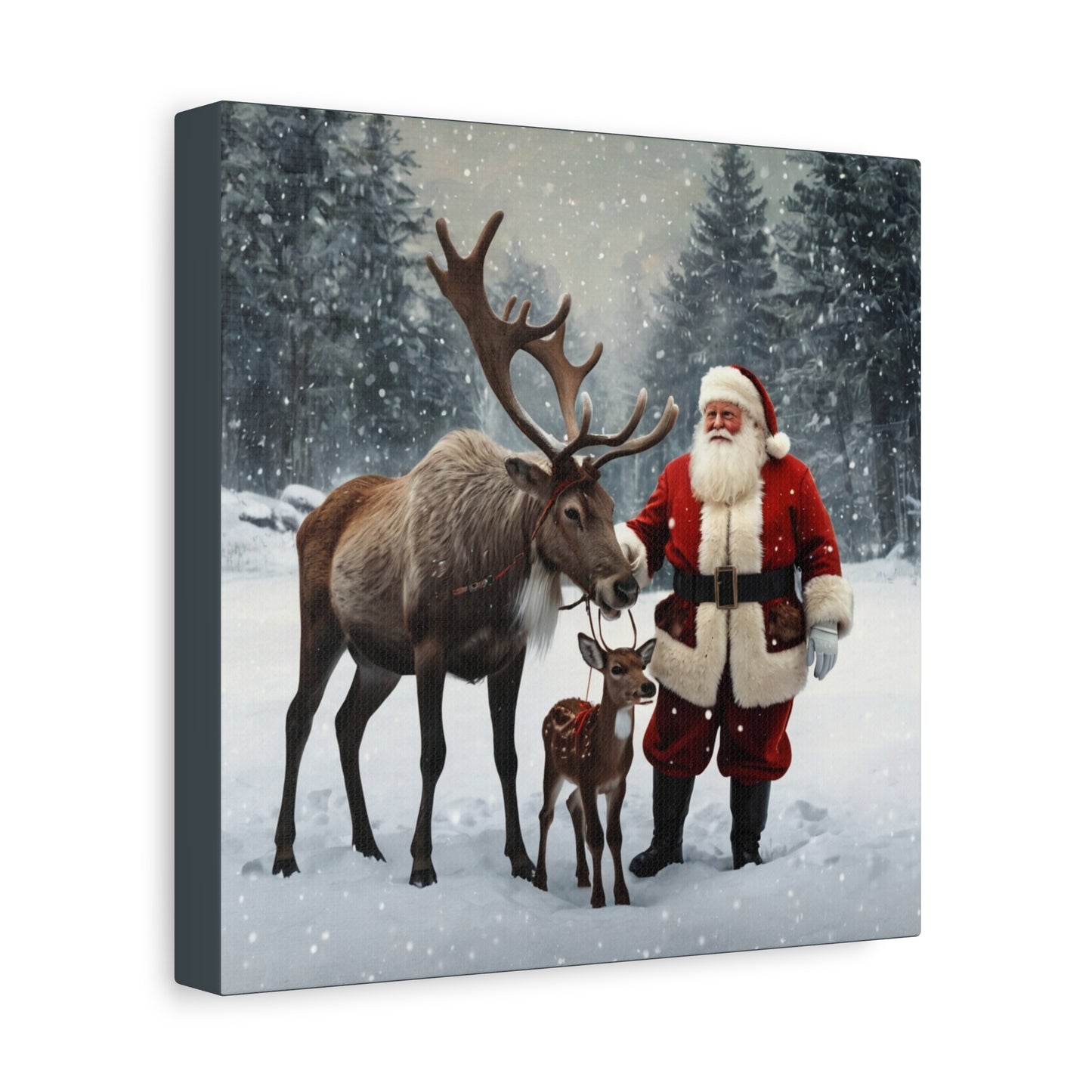 Santa with Reindeer Christmas Wall Art Canvas | Festive Holiday Home Decor