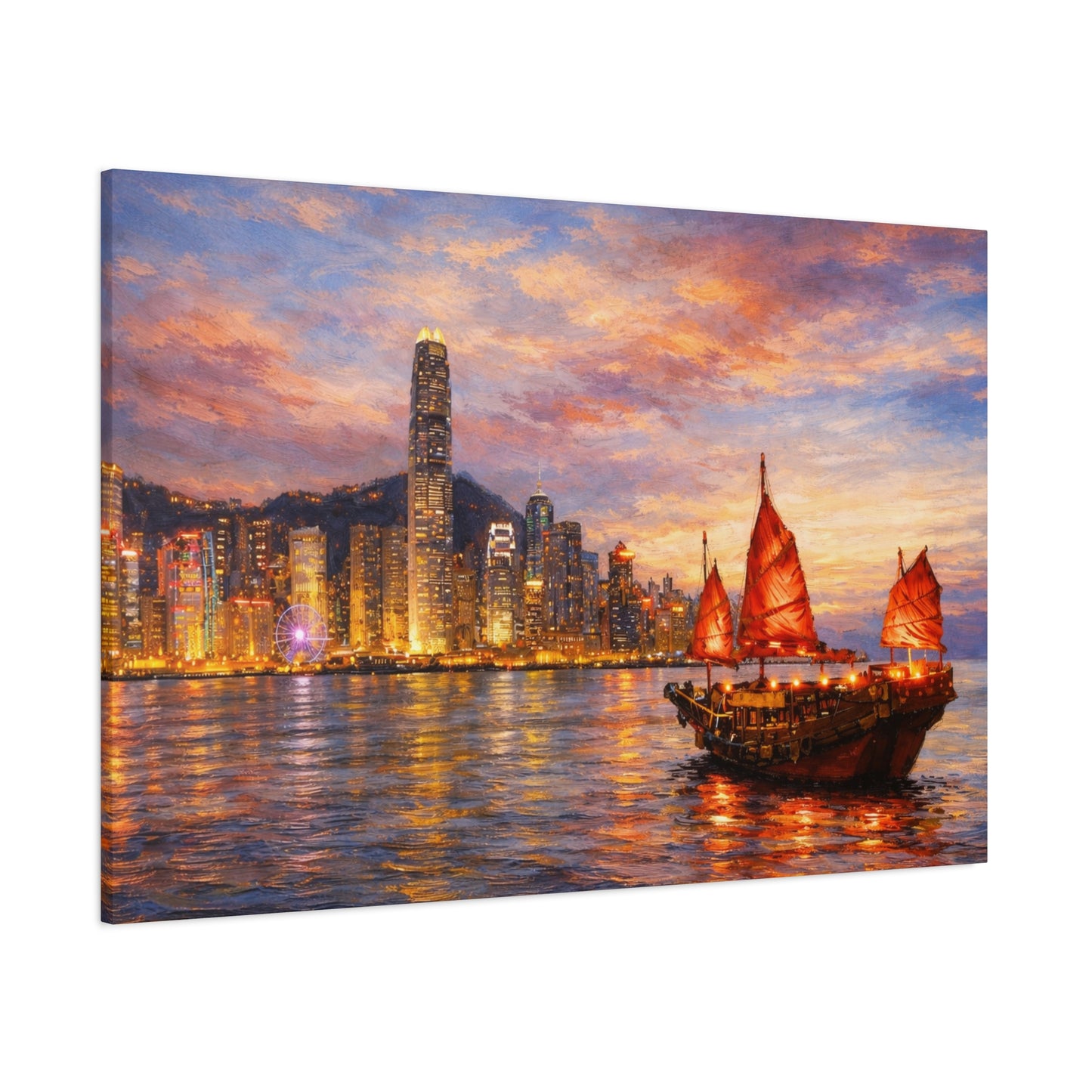 Hong Kong Junk Boat at Sunset Canvas