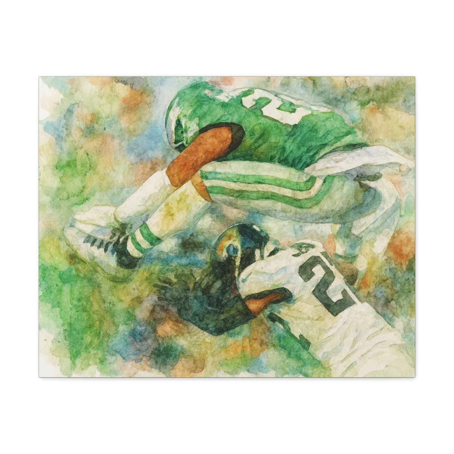 Saquon Barkley Backwards Hurdle Watercolor Canvas | Philadelphia Eagles Football Wall Art Print on 1.25"  Canvas | Game Day Fan Cave Gift