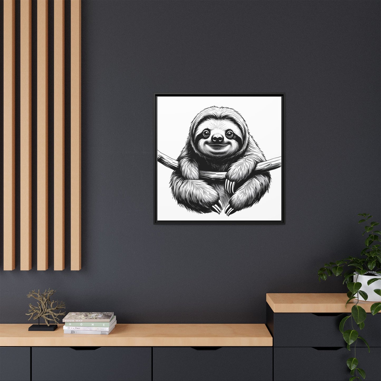 Adorable Sloth Hanging from Tree Branch Black & White Animal Wall Art, Cute Sloth Print, Jungle Theme Nursery Decor, Baby Shower Gift