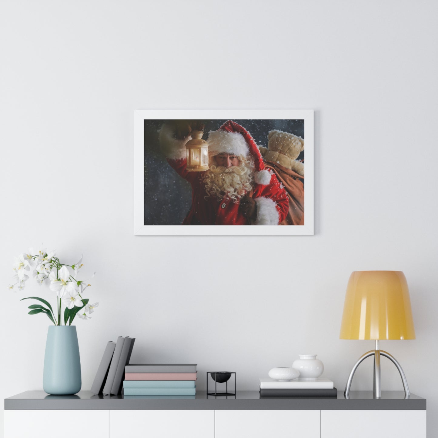 Christmas Wall Art Vintage Santa Claus with Lantern and Toy Bag | Vintage Mantle Art