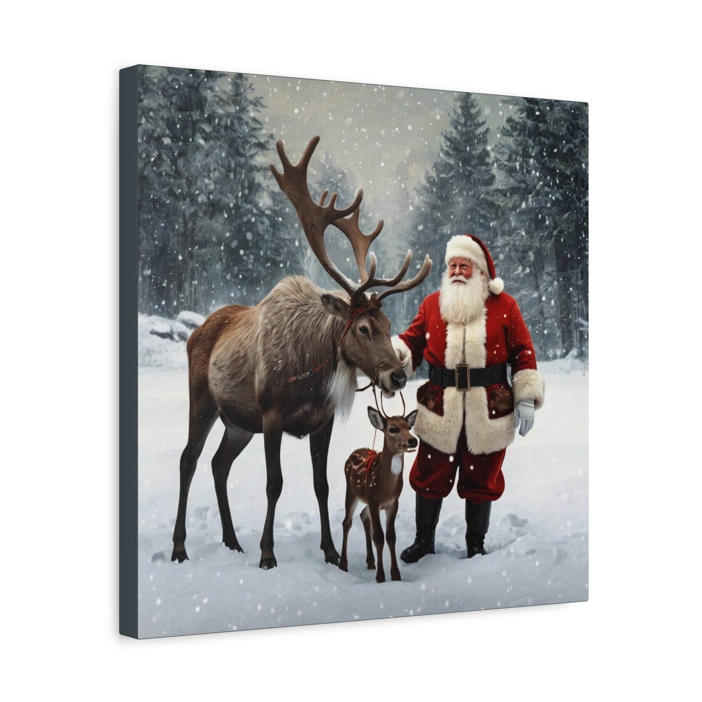 Santa with Reindeer Christmas Wall Art Canvas | Festive Holiday Home Decor