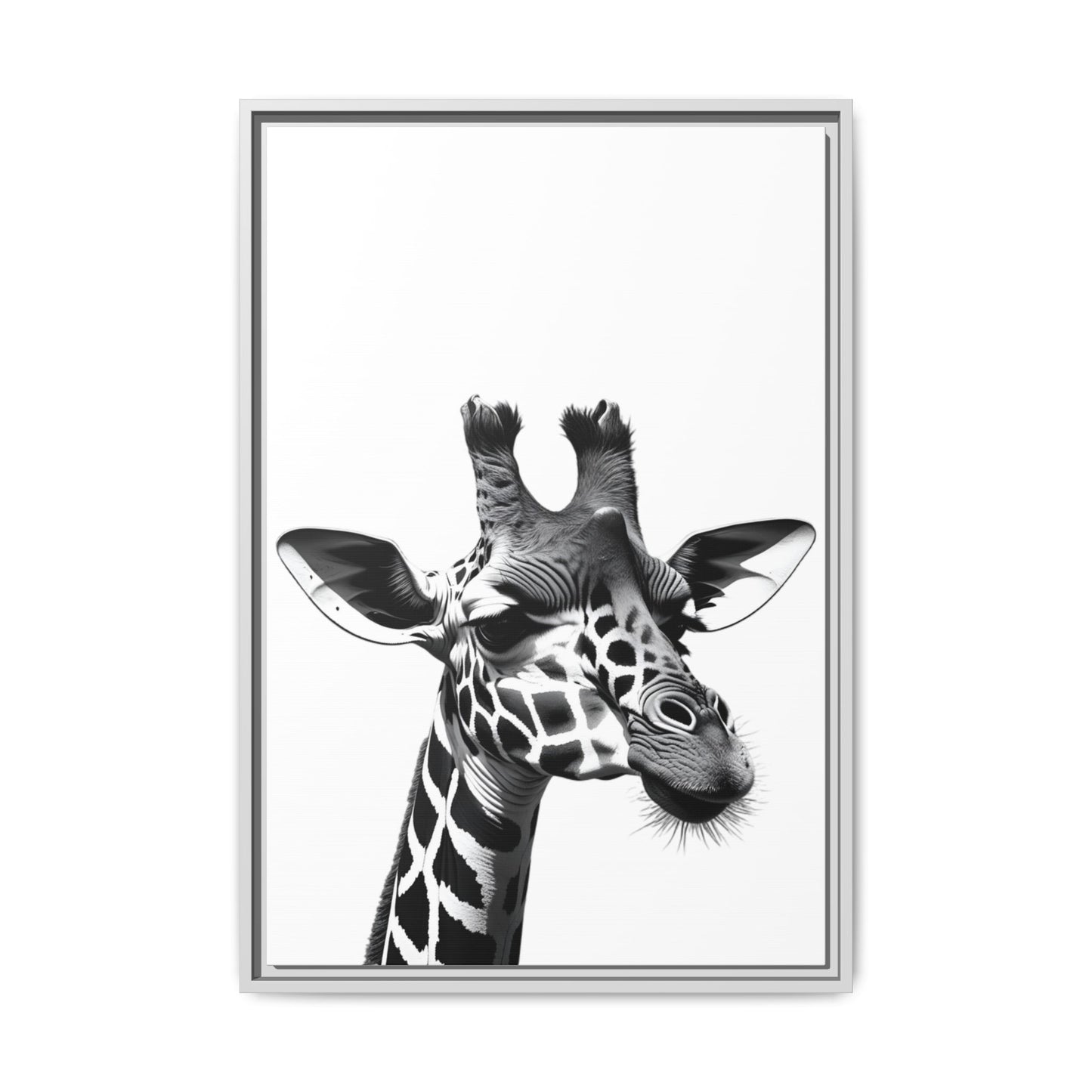 Black and White Giraffe Wall Art – Framed Safari Animal Canvas Print