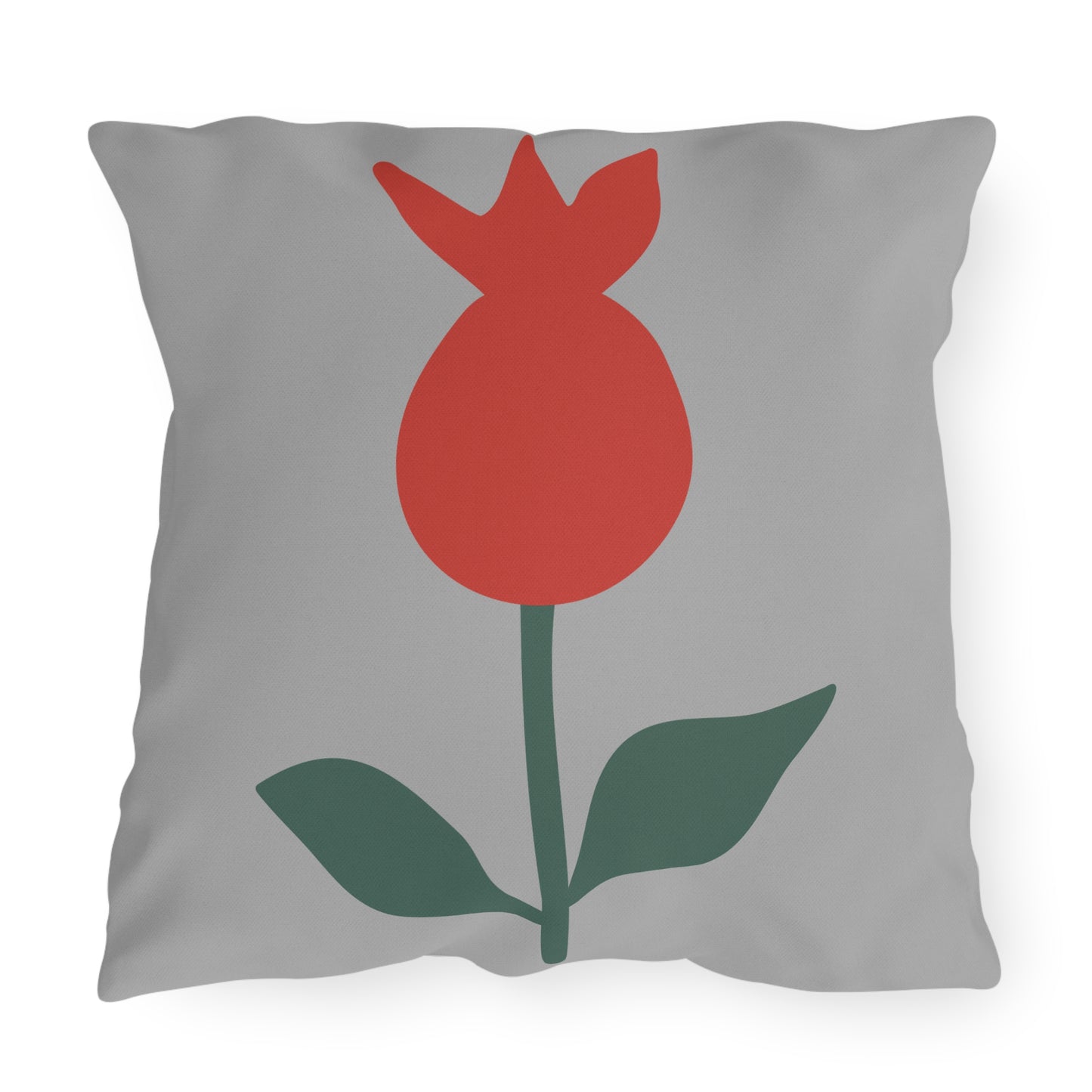 Red Flower Outdoor Throw Pillow | Botanical Grey Patio Cushion