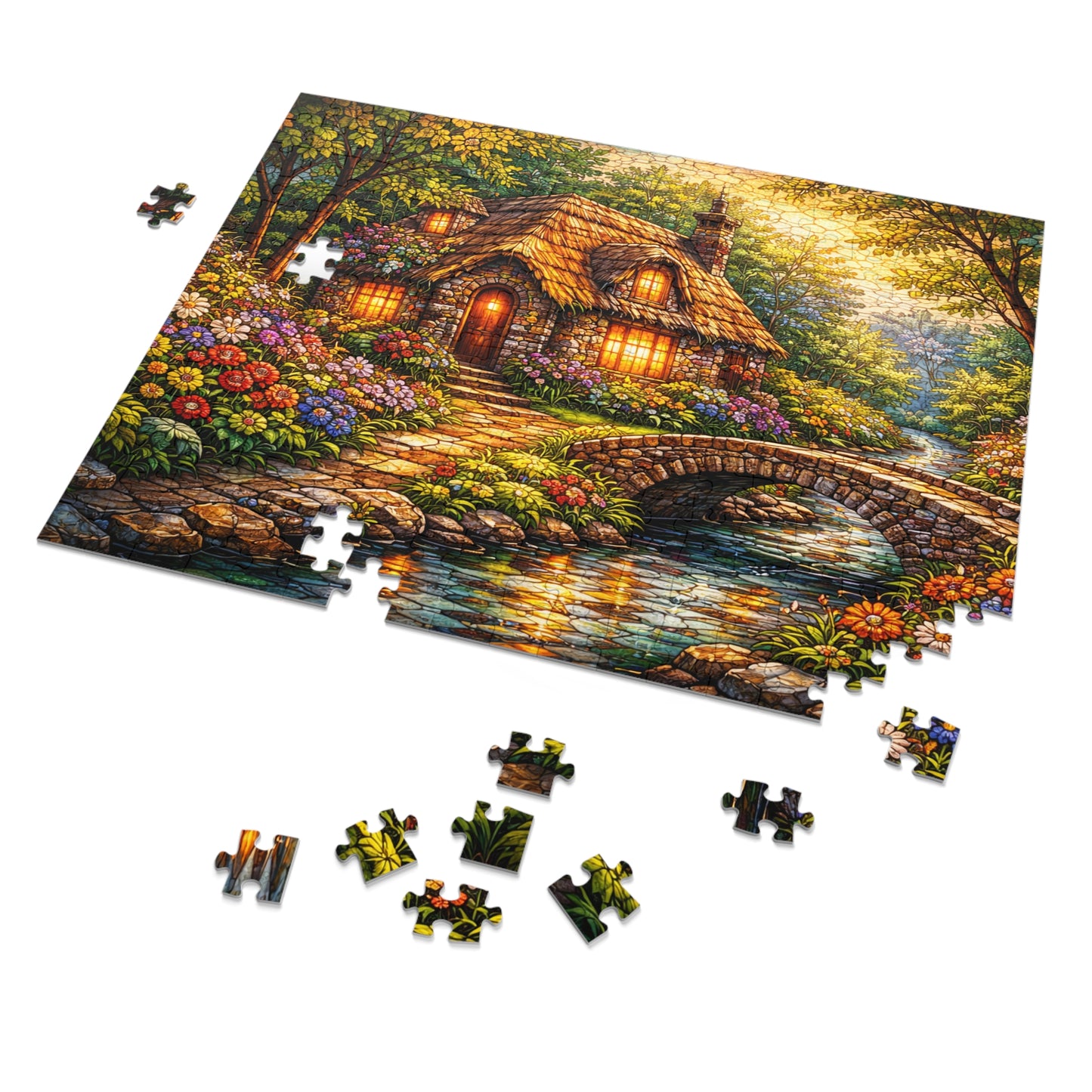 Cozy Cottage by Stream Jigsaw Puzzle