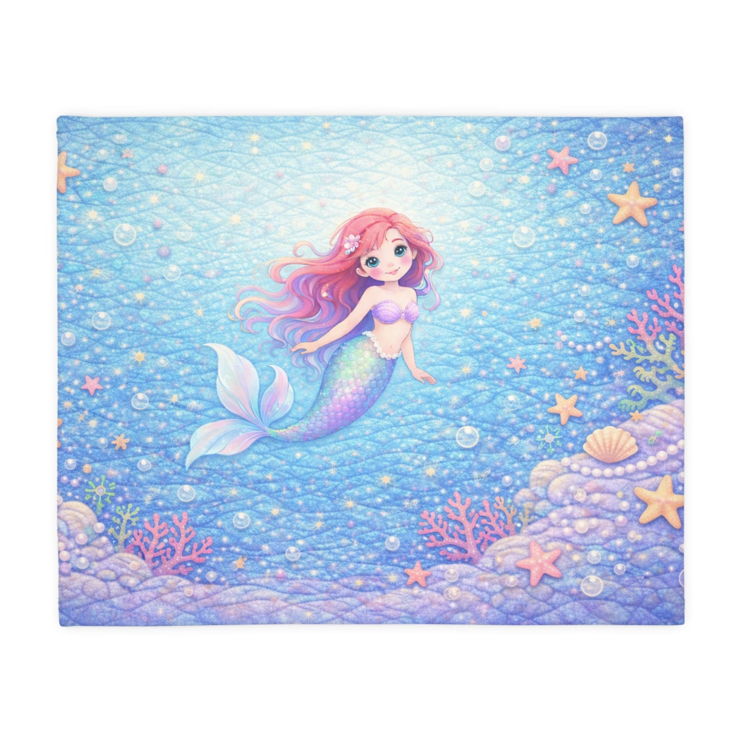 Cute Mermaid Underwater Scene Blanket | Velveteen Microfiber