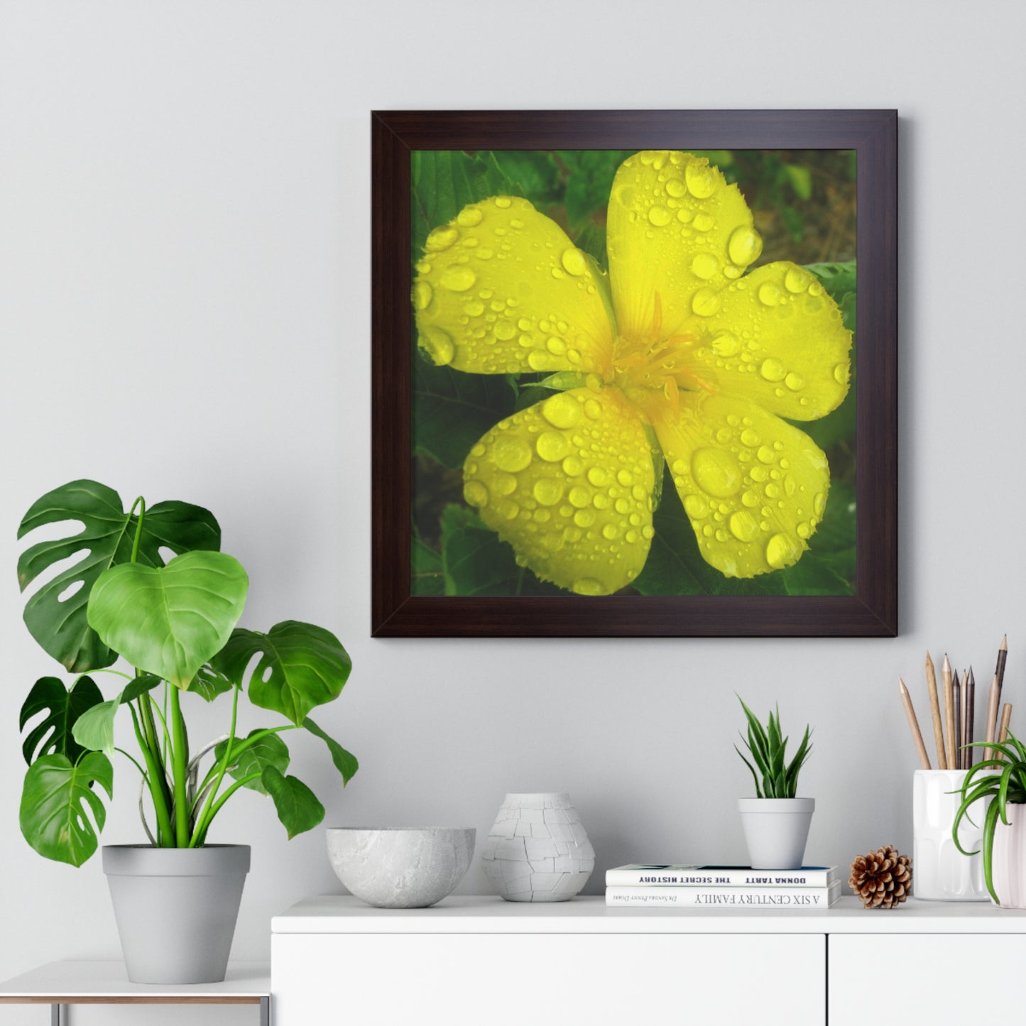 Rain Kissed Yellow Flower Framed Art – Elegant Botanical Wall Decor, Bright Nature Print for Living Room Bedroomift