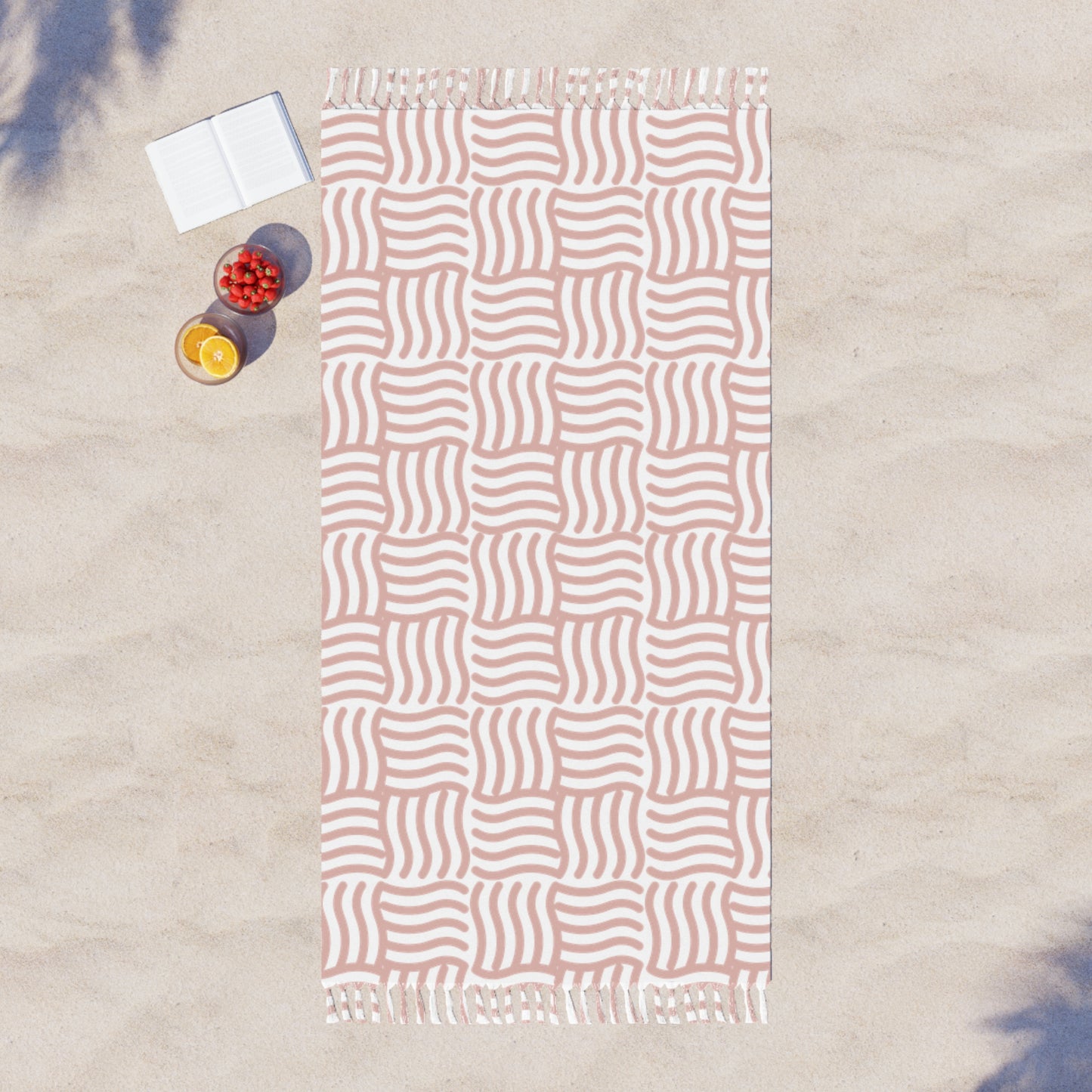 Boho Wave Beach Towel | Pink Fringe Pool Towel | Summer Coastal Decor