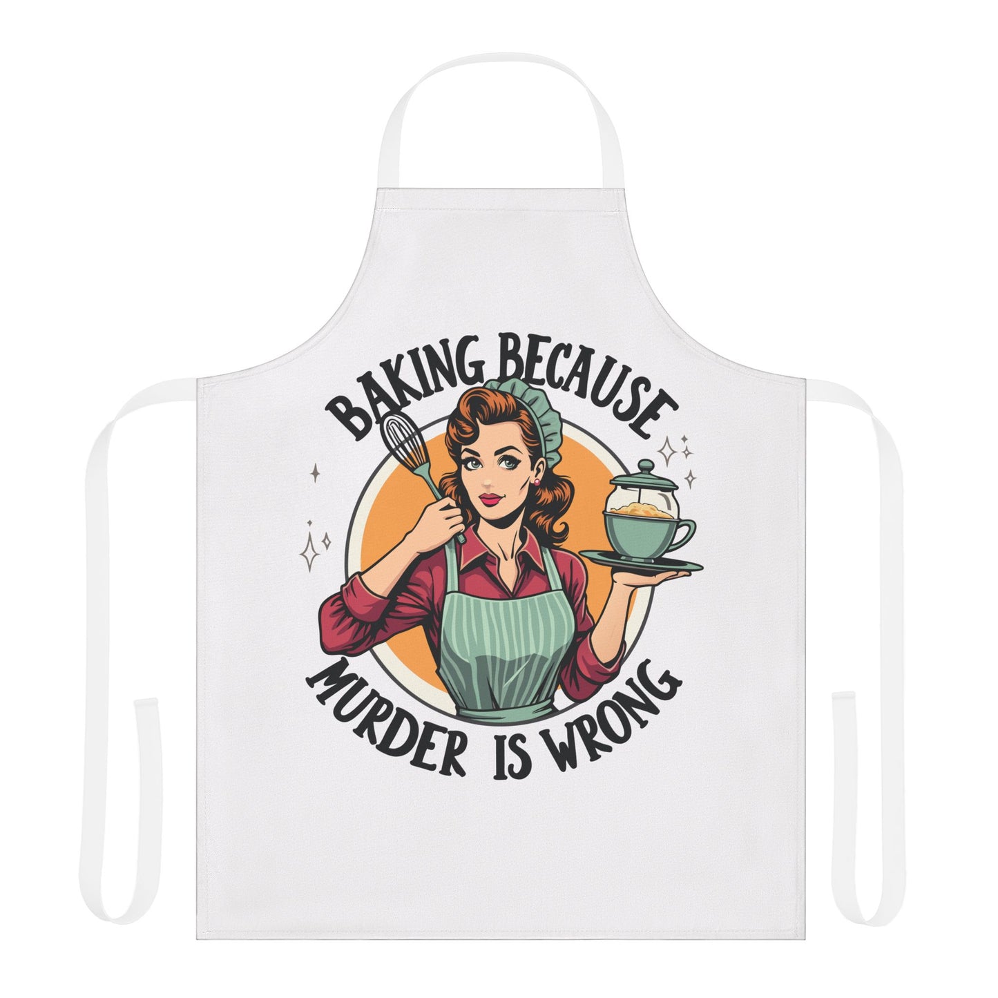 Retro Baking Apron, Funny Kitchen Gift, Baking Because Murder is Wrong