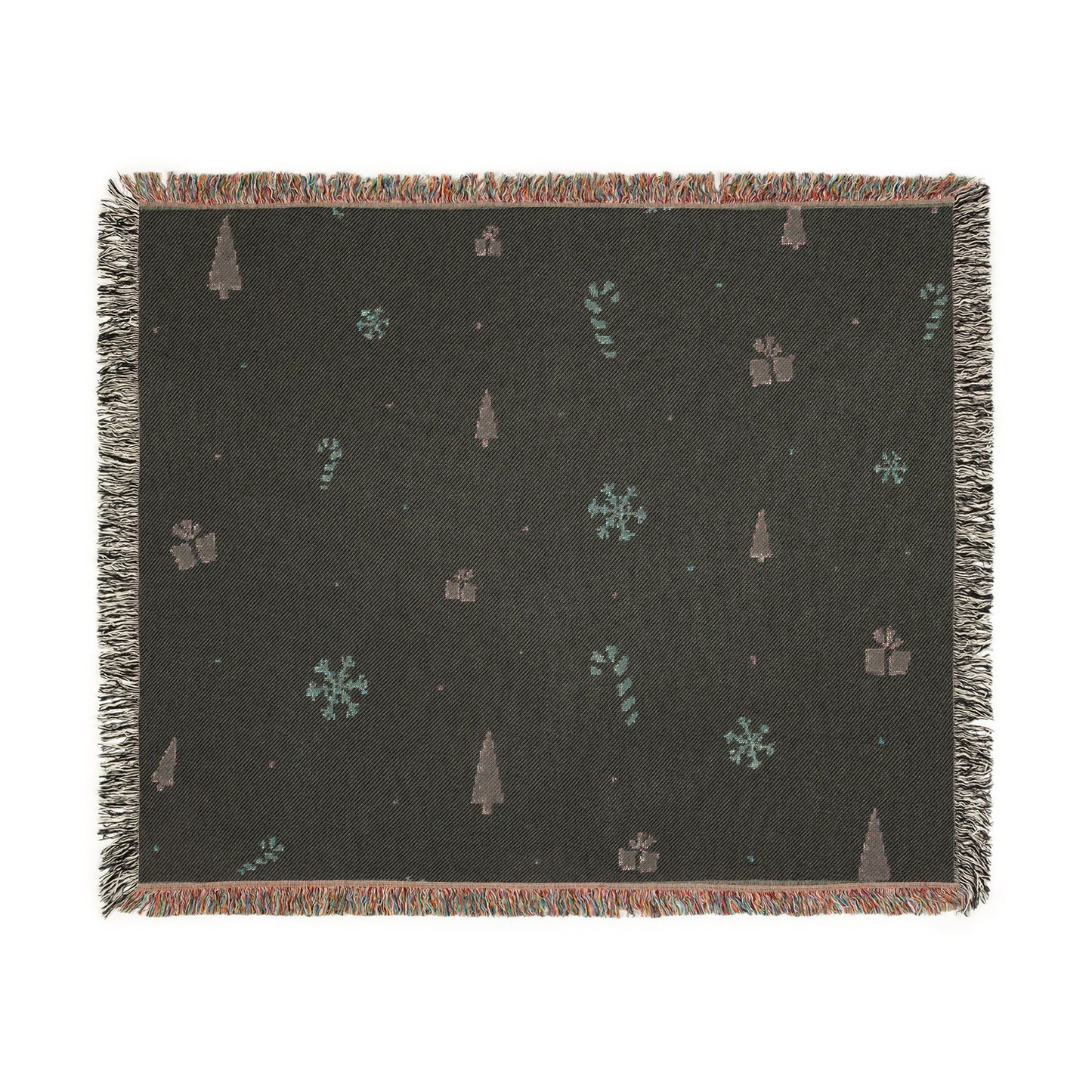 Christmas Trees & Candy Cane Woven Throw Blanket | Cozy Holiday Decor