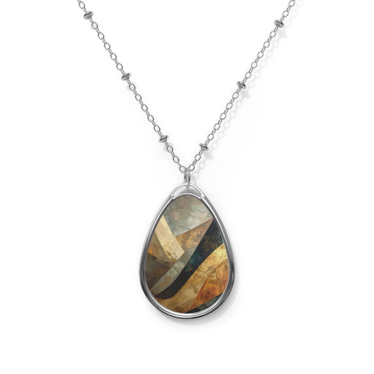 Earth Tone Abstract Teardrop Pendant Necklace – Modern Artistic Jewelry in Stainless Steel | Unique Gift for Her