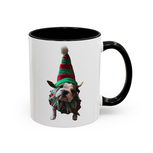 Funny Christmas Bulldog Mug – Cute Dog Elf Holiday Coffee Cup – Bulldog Lover Gift – Christmas Dog Mug – Festive Puppy Mug