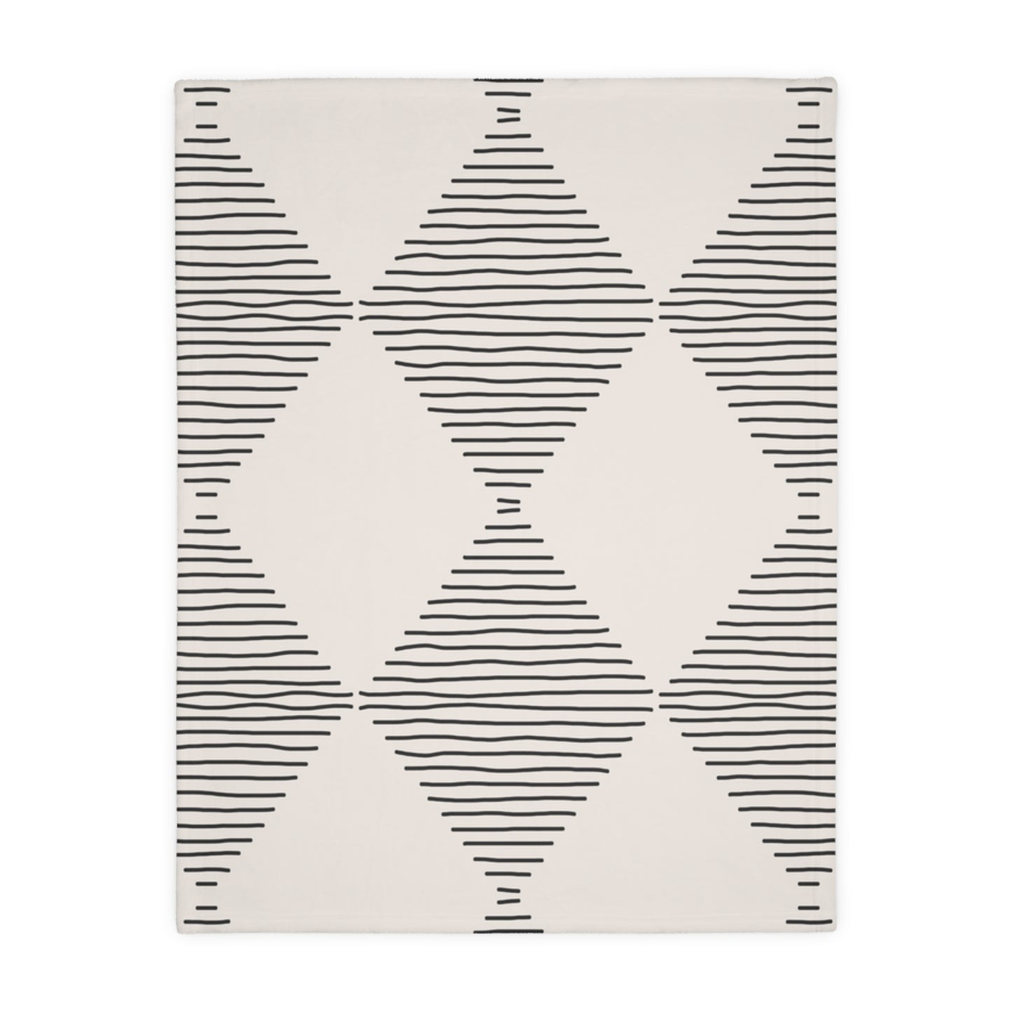 Rug with black geometric pattern on a white background