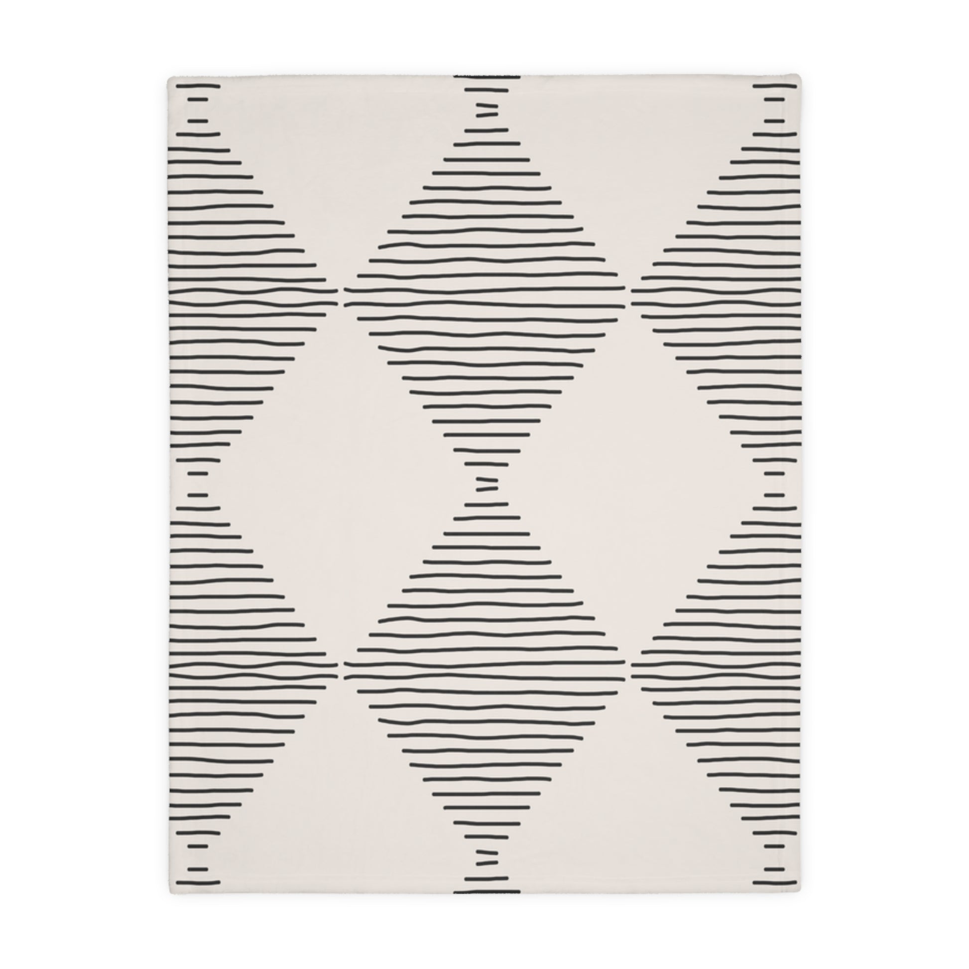 Rug with black geometric pattern on a white background