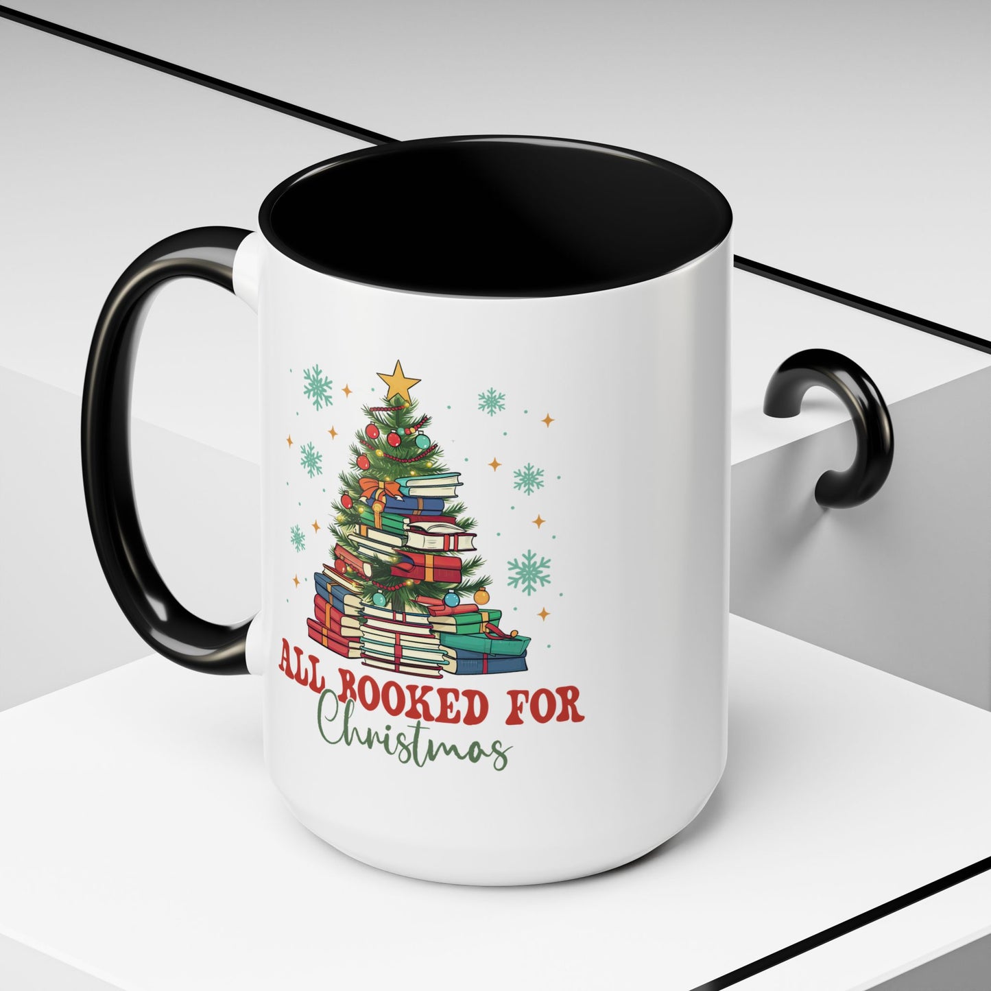 Christmas Booked Coffee Mug (11, 15oz) Holiday Book Lover Gift Festive Reading Mug Xmas Tree Teacher Gift