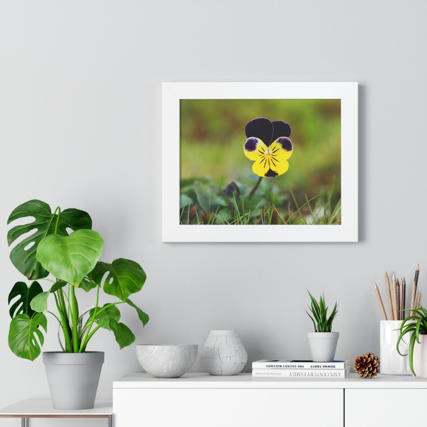 Framed Purple & Yellow Pansy Wall Art Poster | Botanical Floral Wall Decor