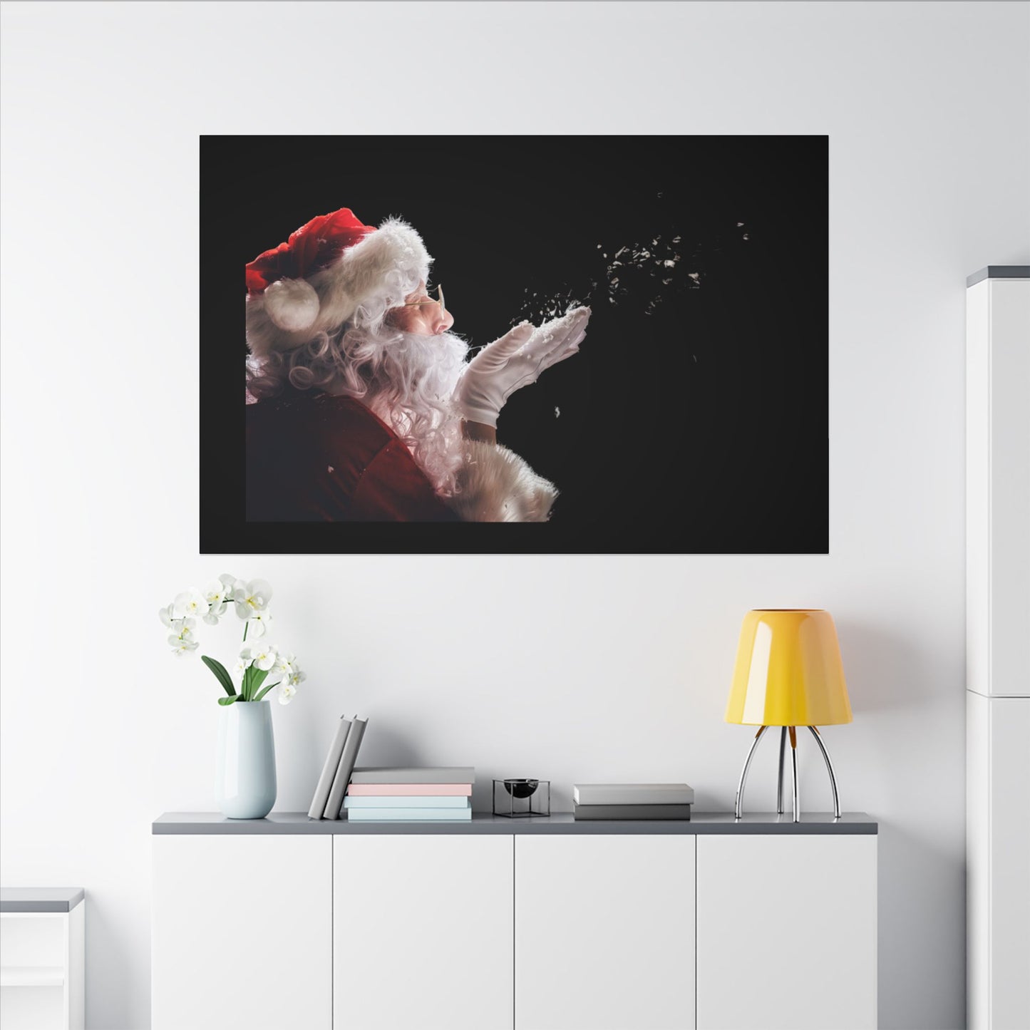 Santa Claus Canvas Wall Art – Christmas Holiday Portrait Print, Santa Blowing Snow Festive Decor (Unframed)