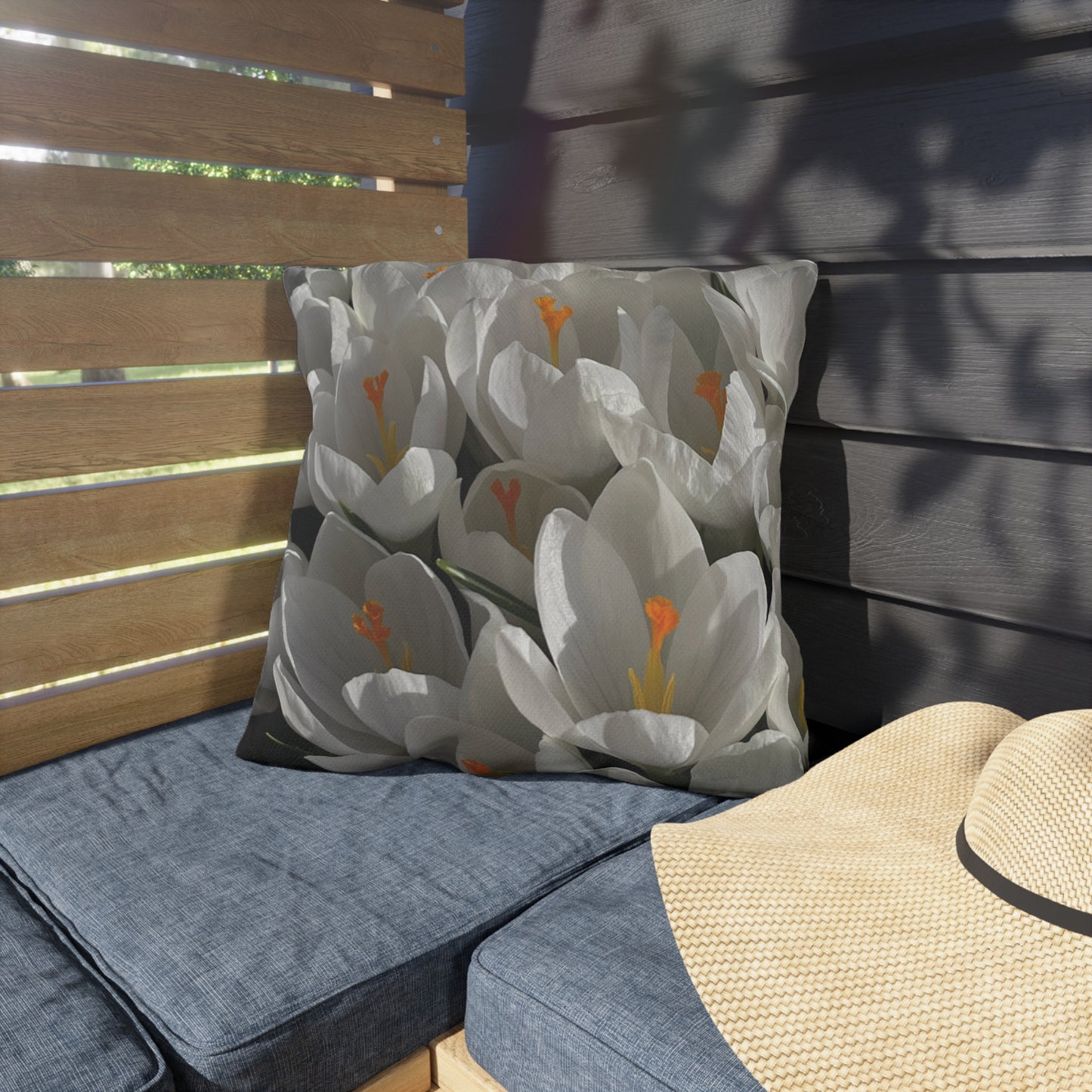 White Tulip Outdoor Throw Pillow | Spring Garden Patio Cushion