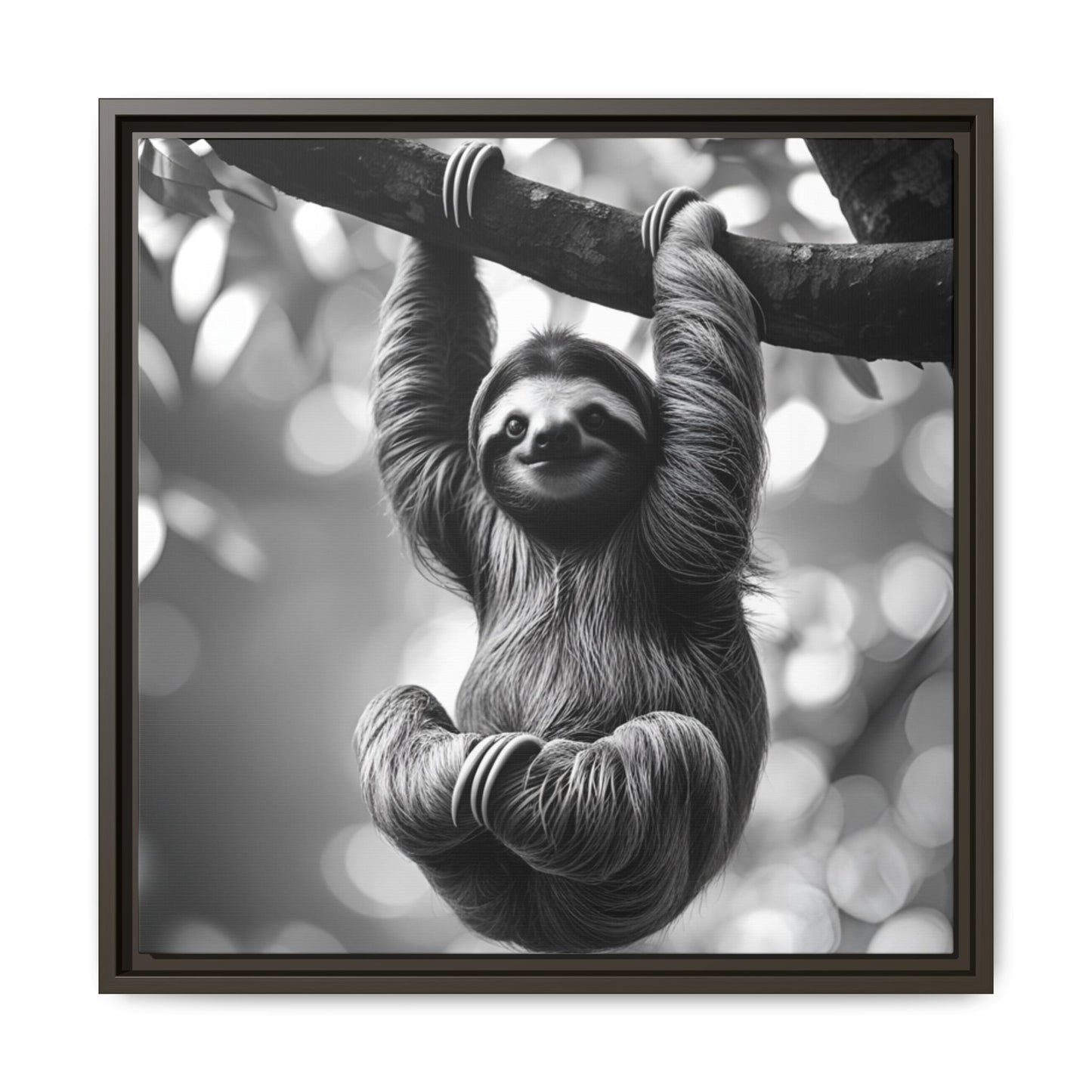 Black and White Sloth Framed Canvas Wall Art, Minimalist Animal Print, Modern Jungle Wildlife Home Decor, Sloth Lover Gift, Monochrome Image