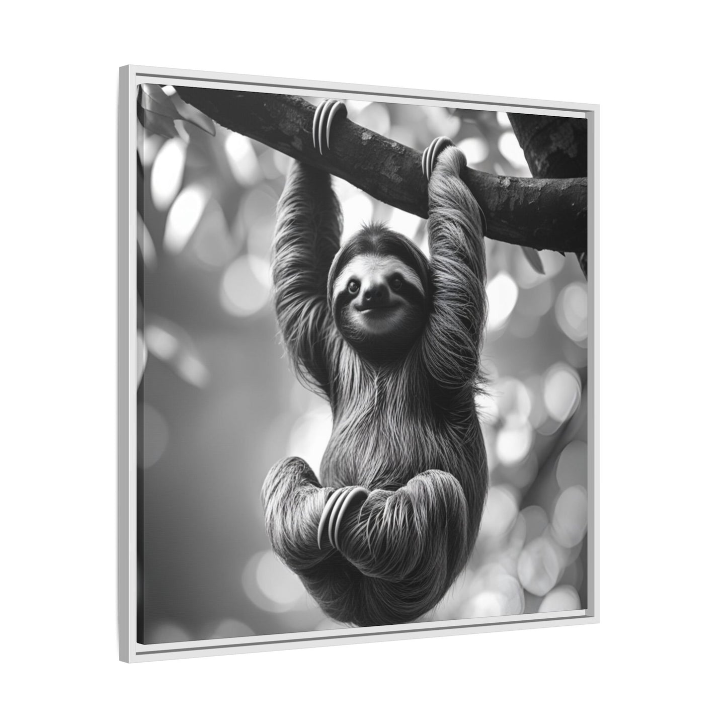 Black and White Sloth Framed Canvas Wall Art, Minimalist Animal Print, Modern Jungle Wildlife Home Decor, Sloth Lover Gift, Monochrome Image