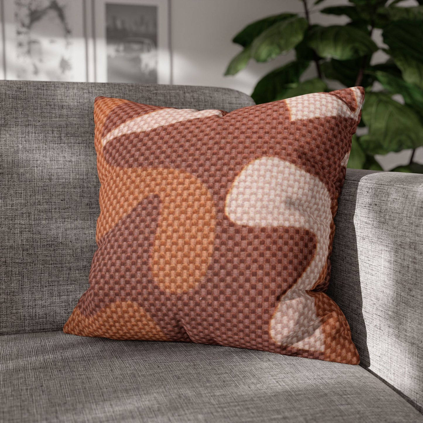 Boho Pillowcase, Bohemian Pillow Cover, Modern Square Pillow Case, Brown Shades