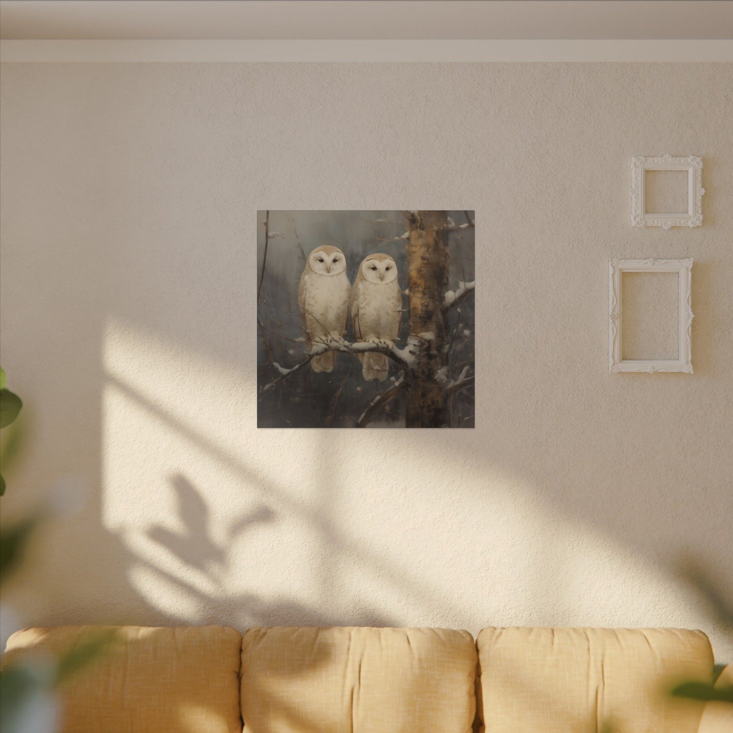 Snowy Owls Winter Canvas Wall Art | Vintage Wildlife Nature Decor